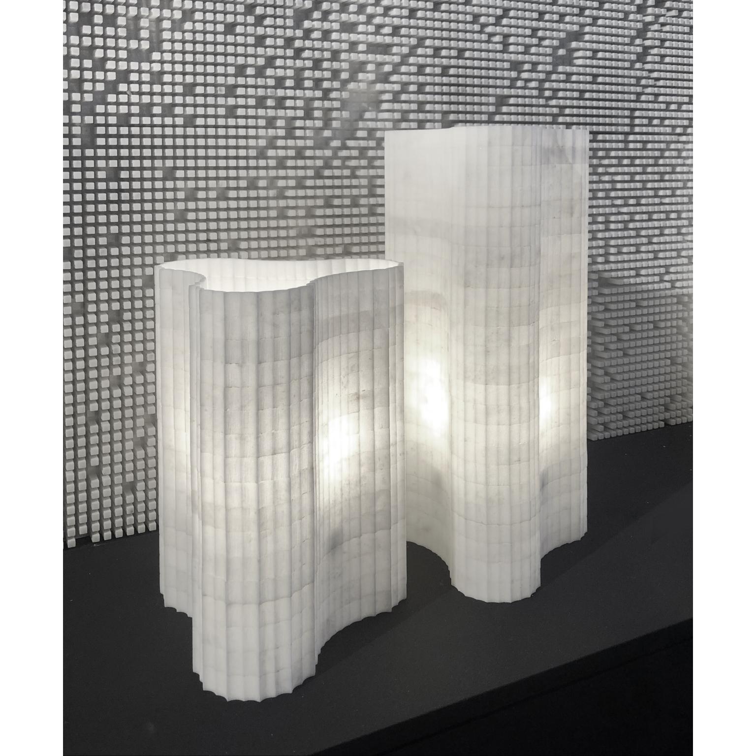 Stripes A5 Decorative Table Lamp in Afyon White Marble by Bufalini Marmi For Sale 5