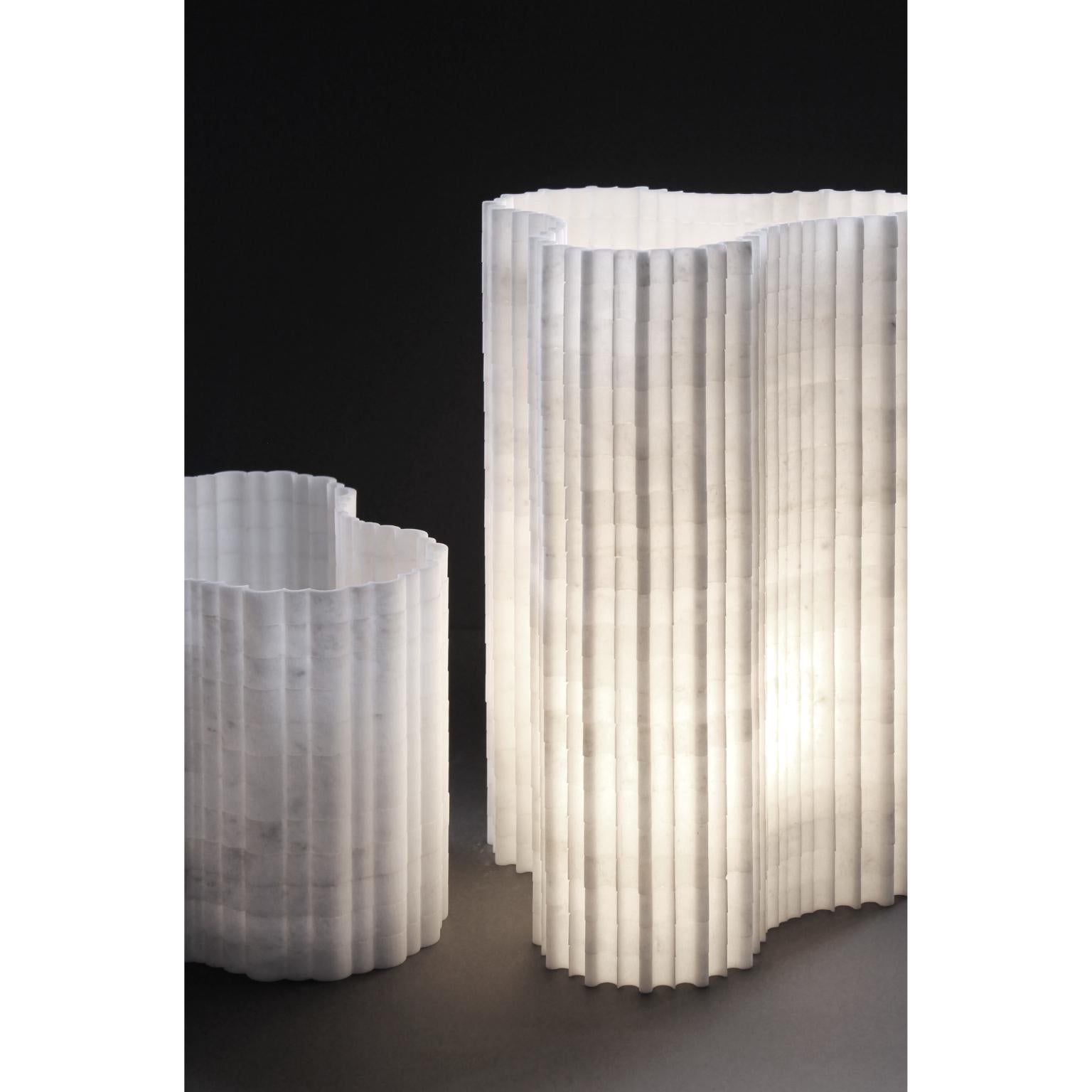 Stripes A5 Decorative Table Lamp in Afyon White Marble by Bufalini Marmi For Sale 2