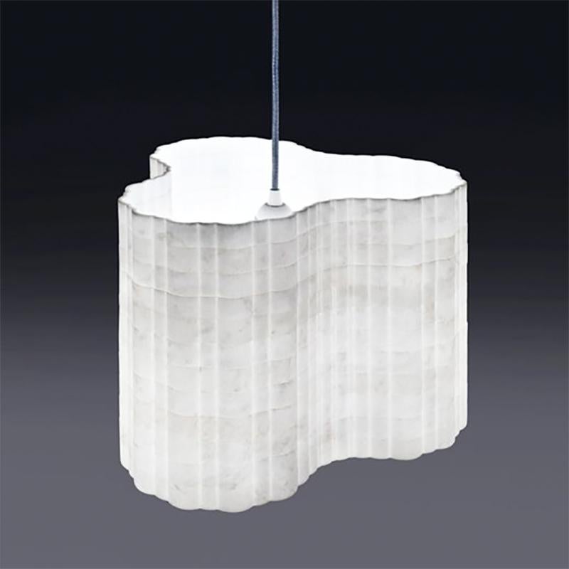 Stripes A8 Decorative Hanging Lamp in Afyon White Marble by Bufalini Marmi
Dimensions: Ø 31 x H 27 cm. 
Materials: Afyon White marble.

Available in different sizes and shapes. Prices may vary. All our lamps can be wired according to each country.