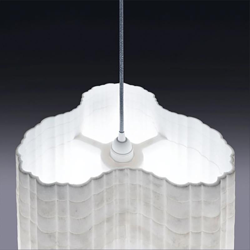 Modern Stripes A8 Decorative Hanging Lamp in Afyon White Marble by Bufalini Marmi For Sale