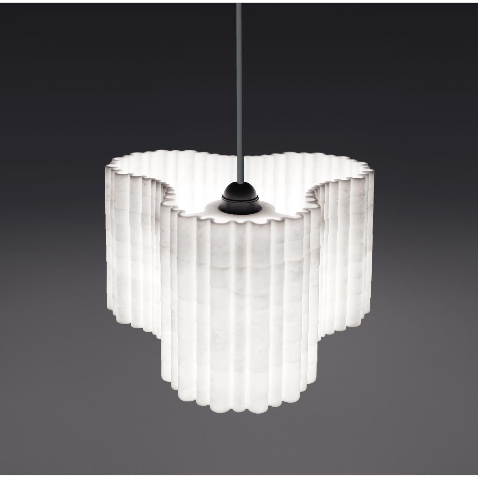 Italian Stripes A8 Decorative Hanging Lamp in Afyon White Marble by Bufalini Marmi For Sale