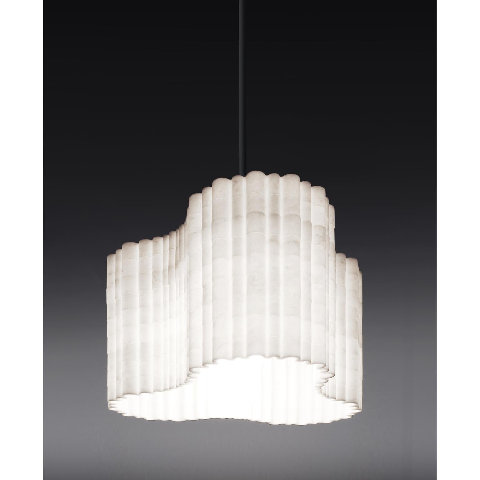 Stripes A8 Decorative Hanging Lamp in Afyon White Marble by Bufalini Marmi For Sale 2