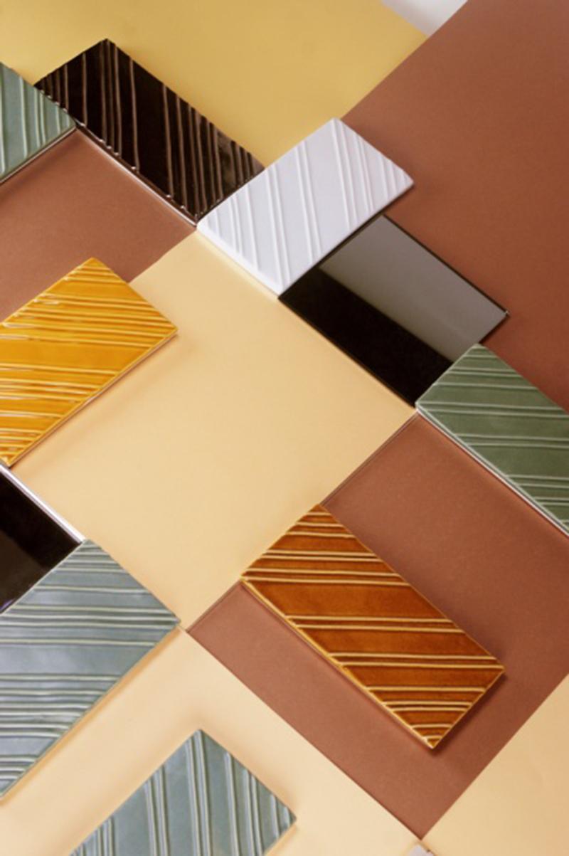 Modern Stripes Ceramic Tile Hand Painted Colors For Sale