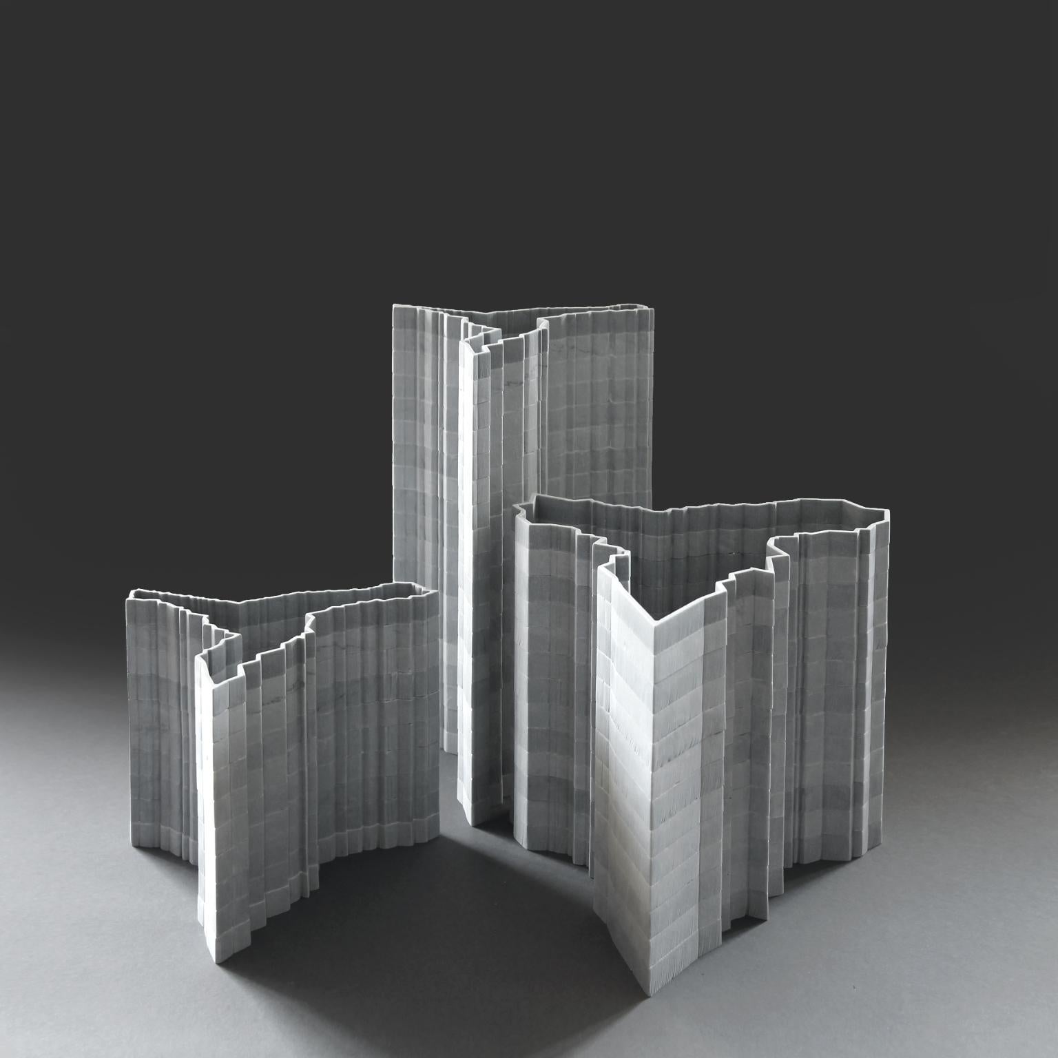 Modern Stripes D2 Decorative Vase in Bardiglio Marble by Bufalini Marmi For Sale