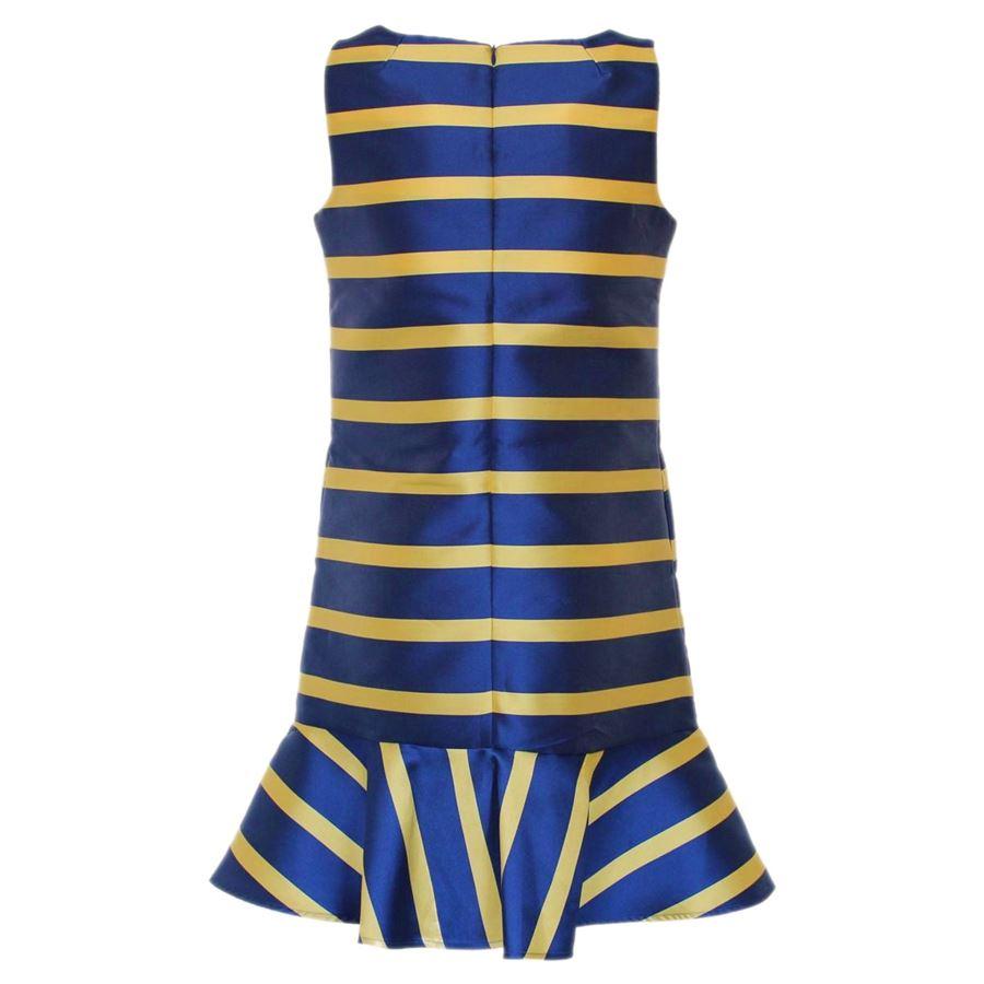 Polyester (85%) and silk Yellow and blue stripes Epalouettes Large at bottom Total lenght 95 (37.4 inches)
