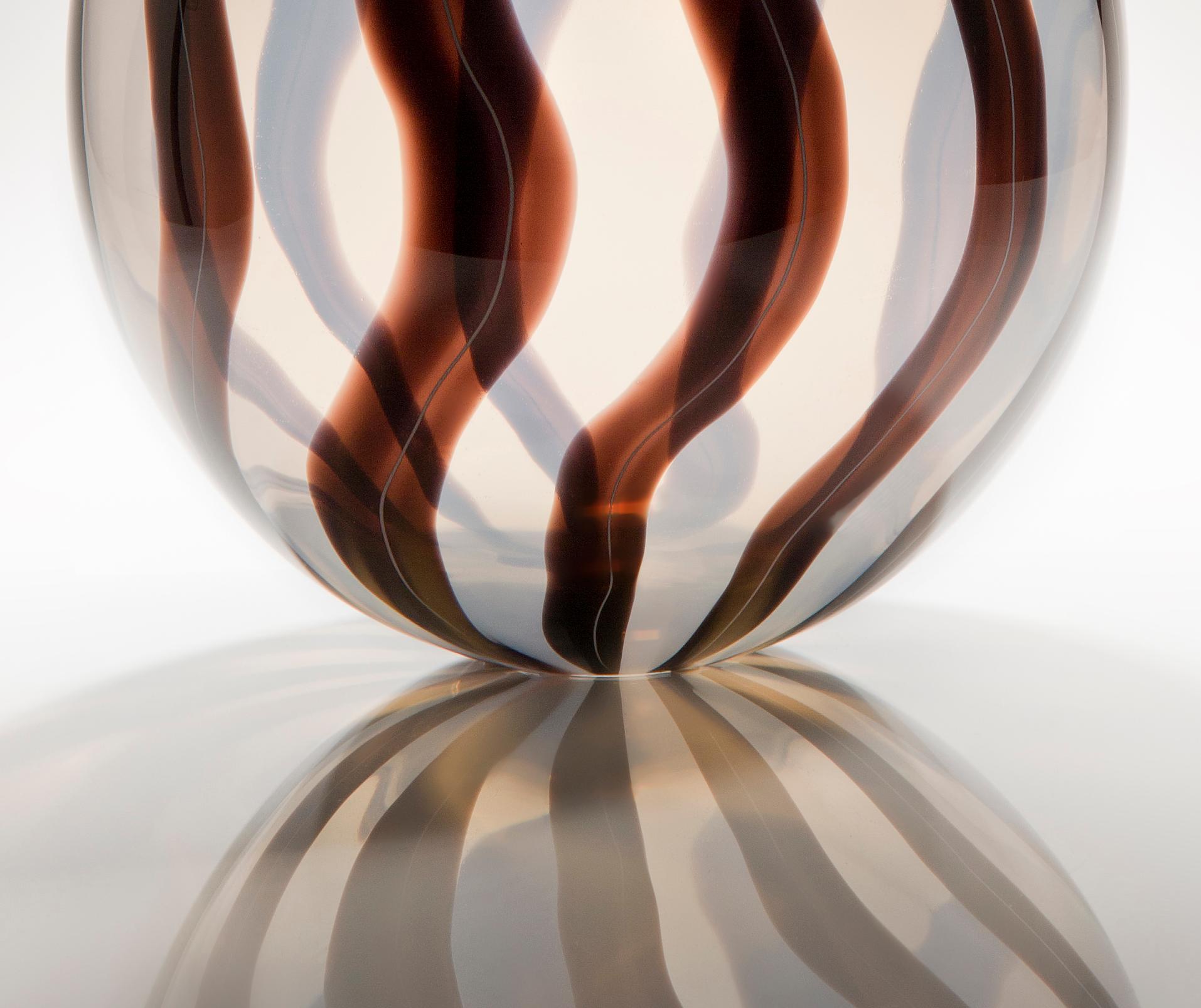 Stripes III, an opaque white & dark aubergine blown Sculpture by Ann Wåhlström In New Condition For Sale In London, GB