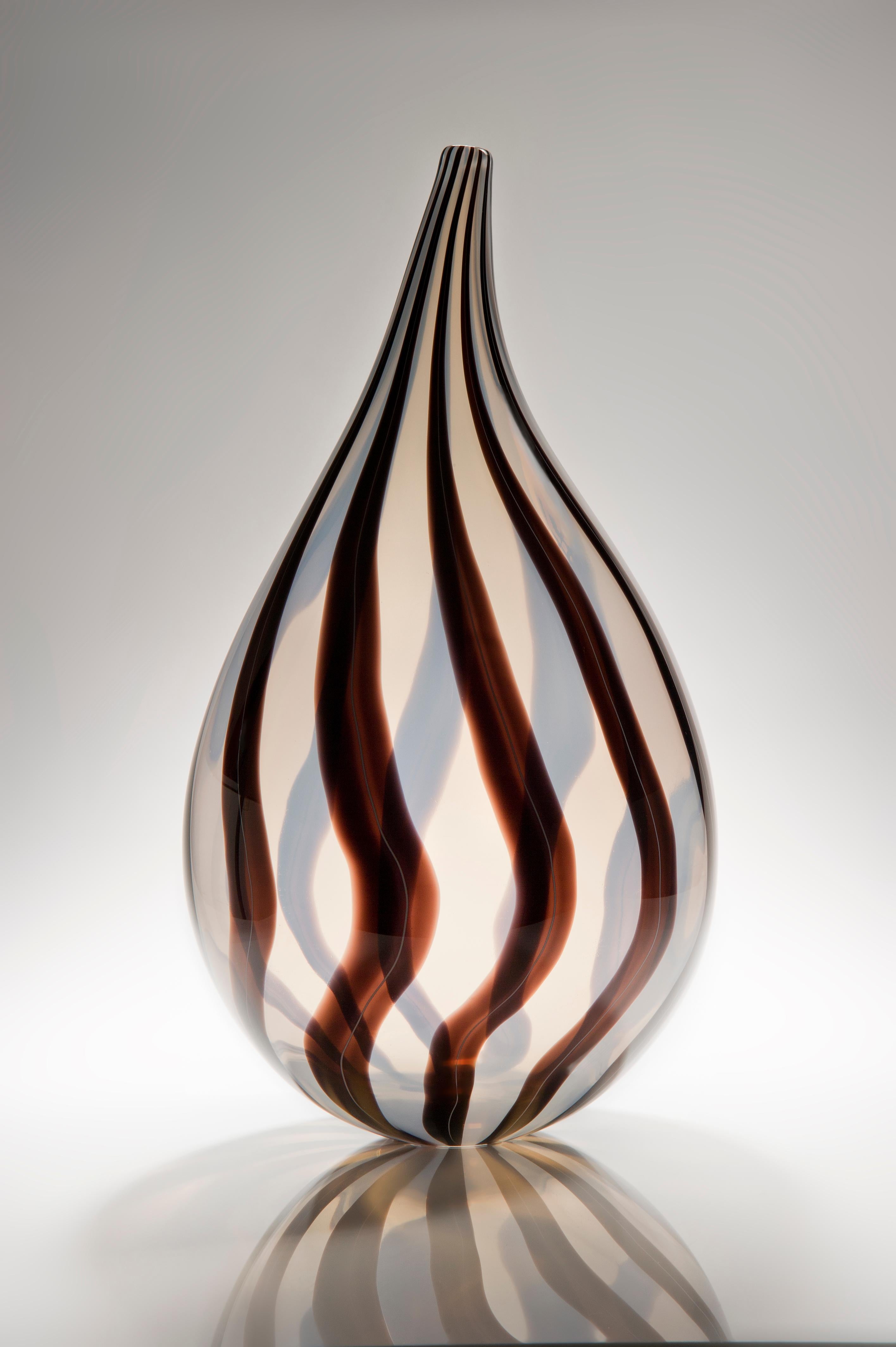 Contemporary Stripes III, an opaque white & dark aubergine blown Sculpture by Ann Wåhlström For Sale
