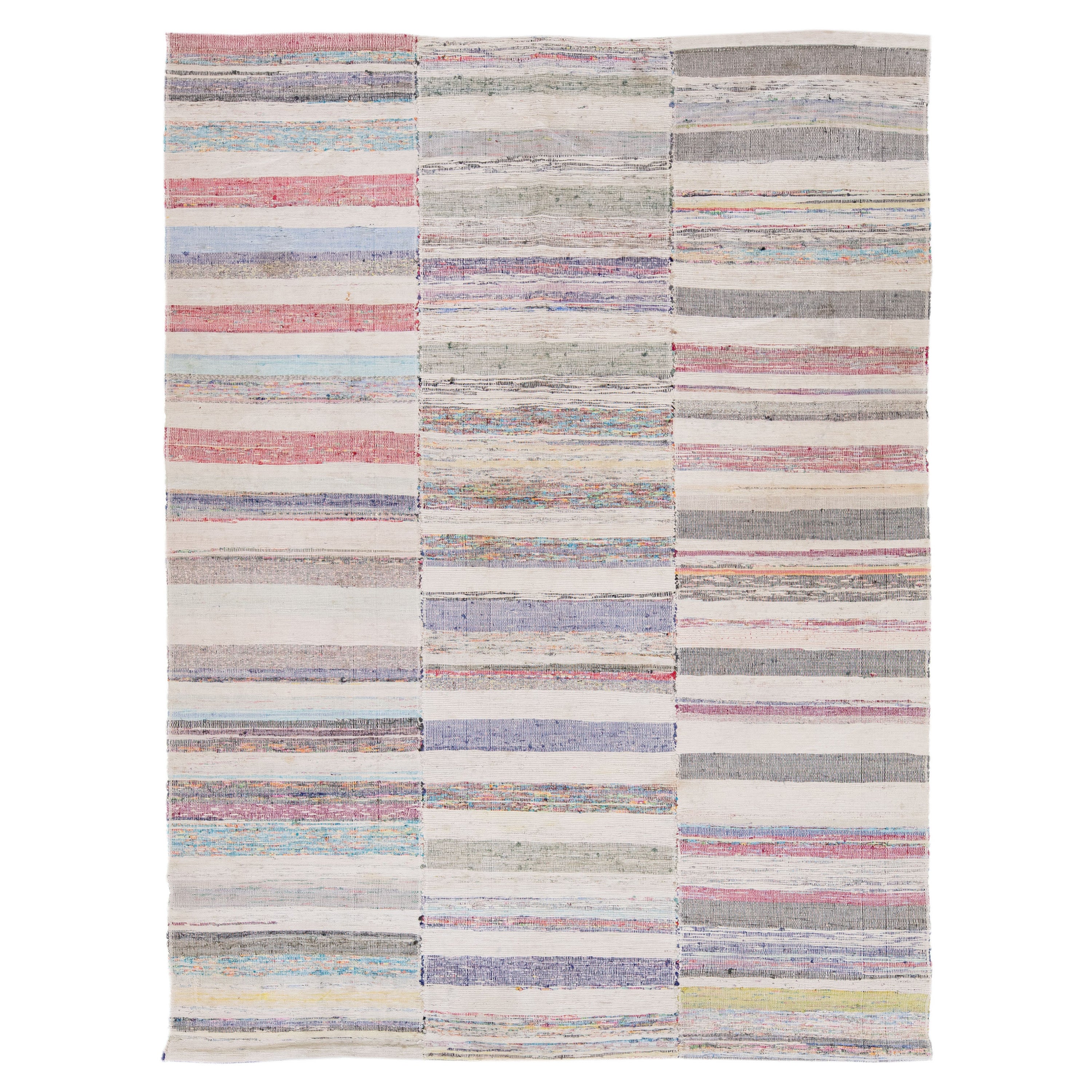 Rug & Kilim in lana a righe multicolore fatto a mano e vintage