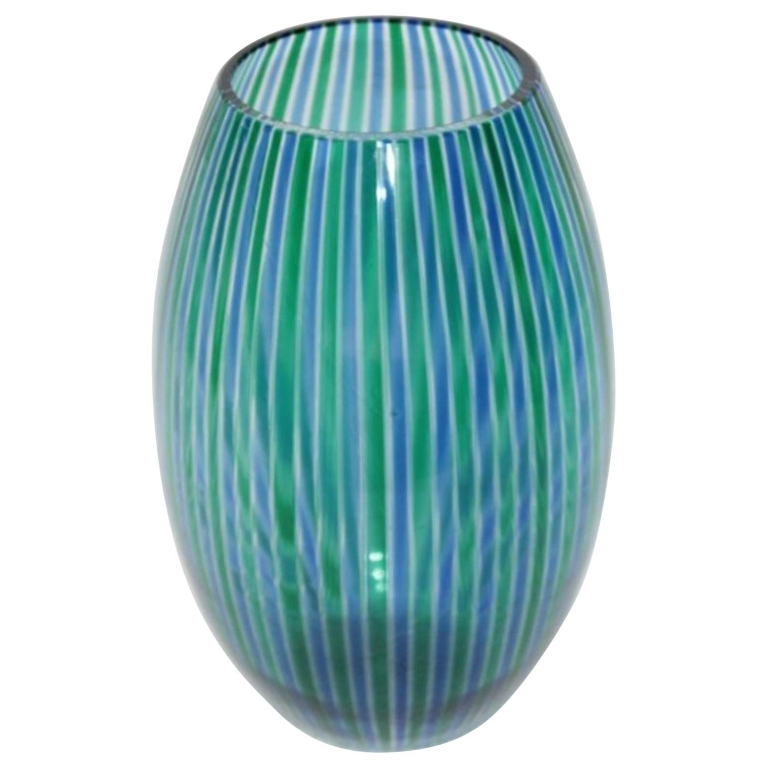 Stripes Murano Vase Artglass 1970s Venini Style