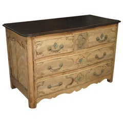 Stripped 18th Century French Commode with Painted Black Top