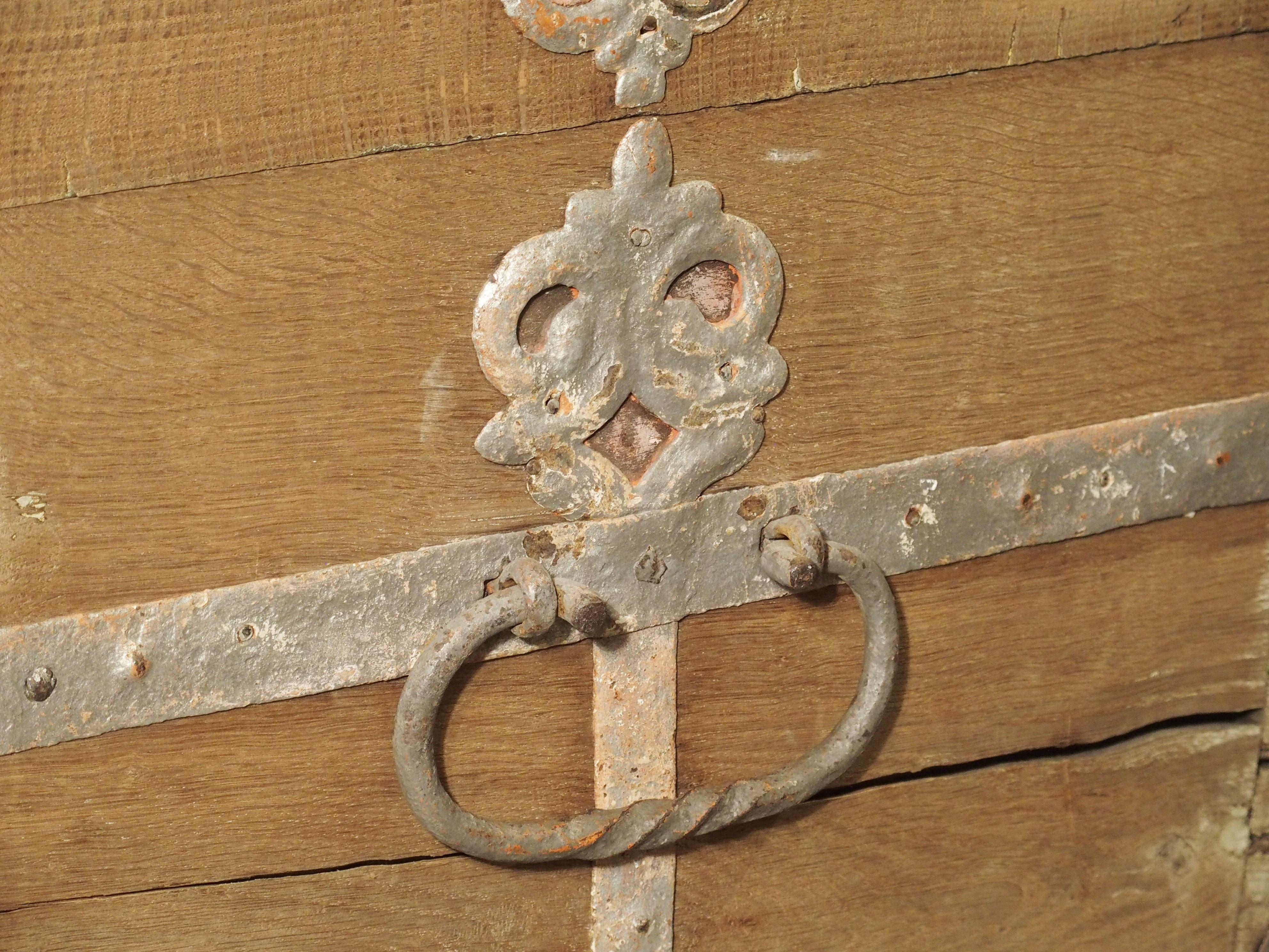 Stripped Alsacien Oak Trunk with Parcel Silver Paint Hardware, circa 1790 3