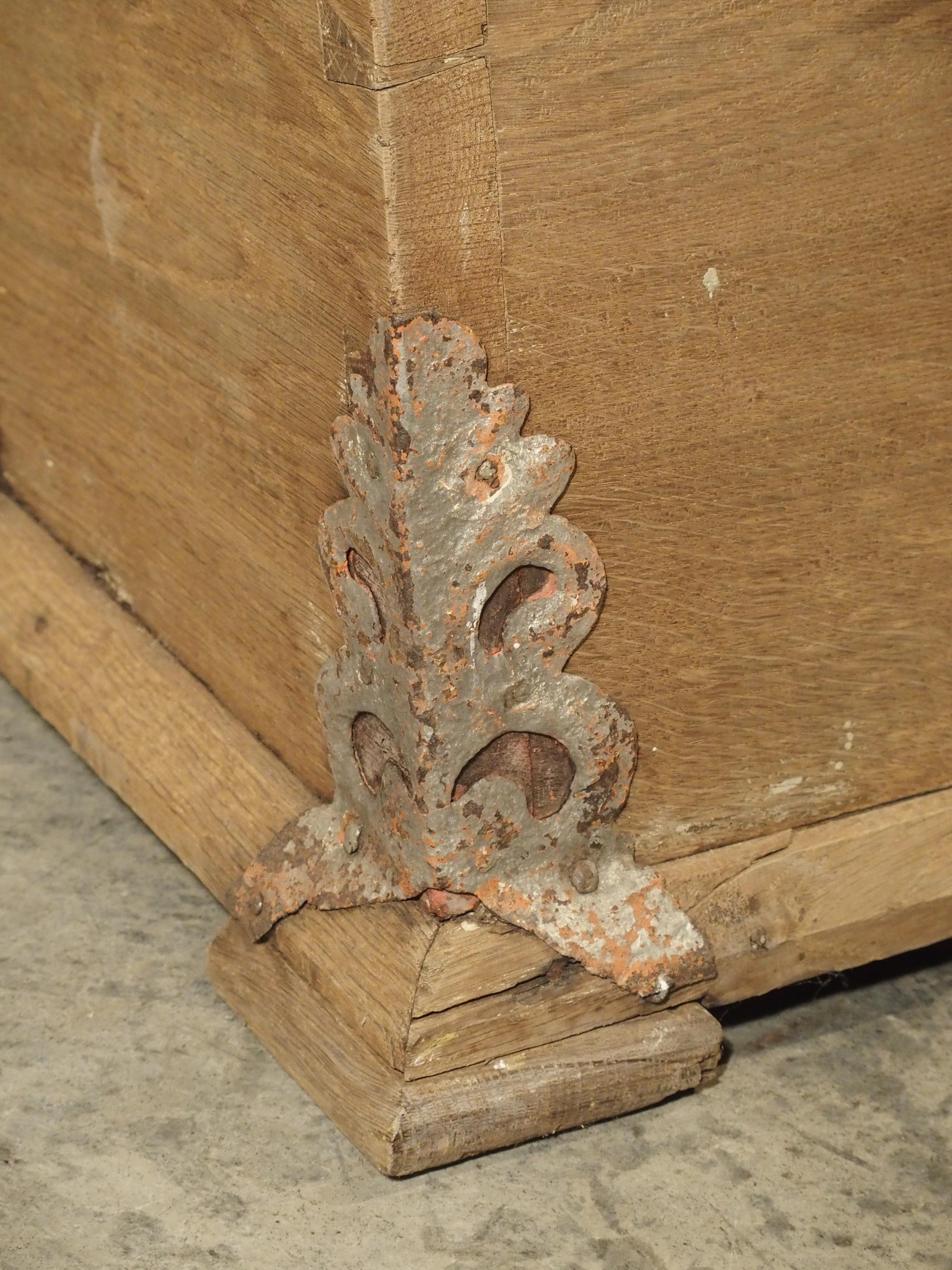 Stripped Alsacien Oak Trunk with Parcel Silver Paint Hardware, circa 1790 4