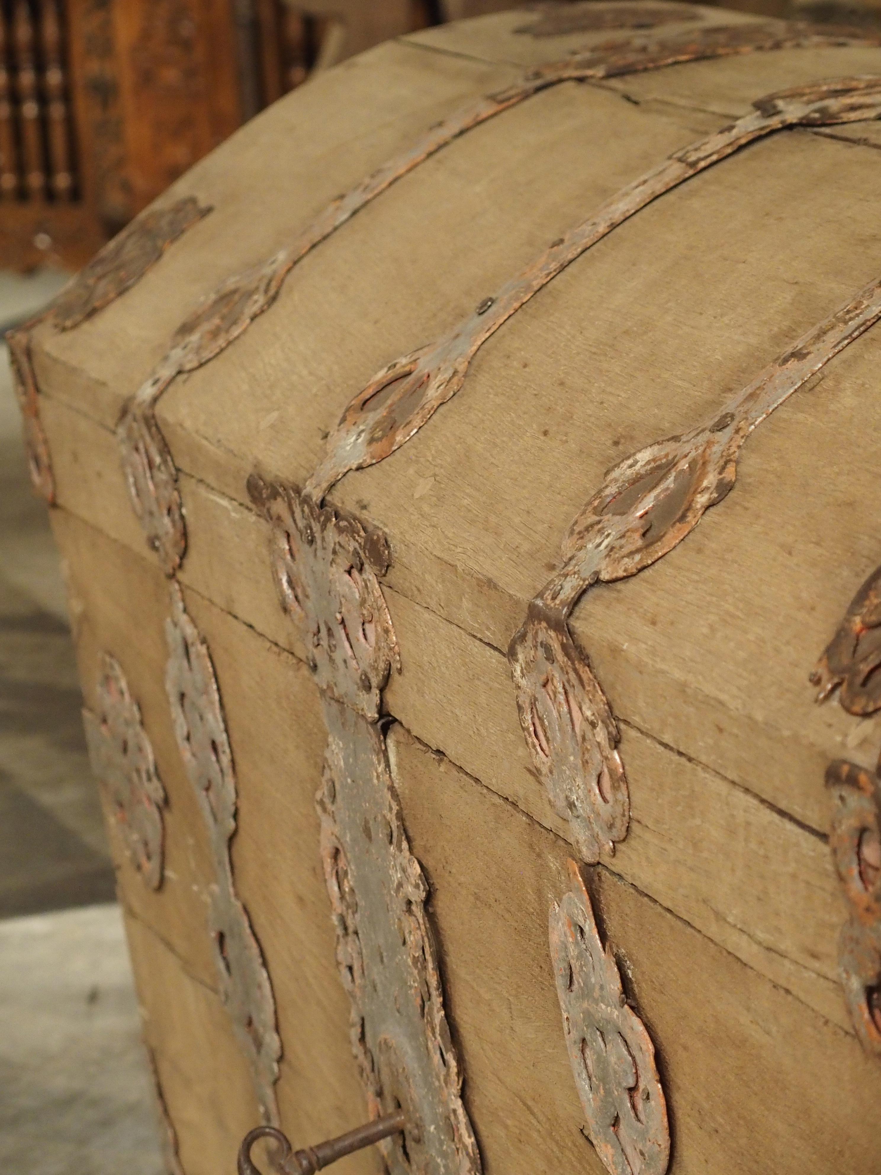 Stripped Alsacien Oak Trunk with Parcel Silver Paint Hardware, circa 1790 5