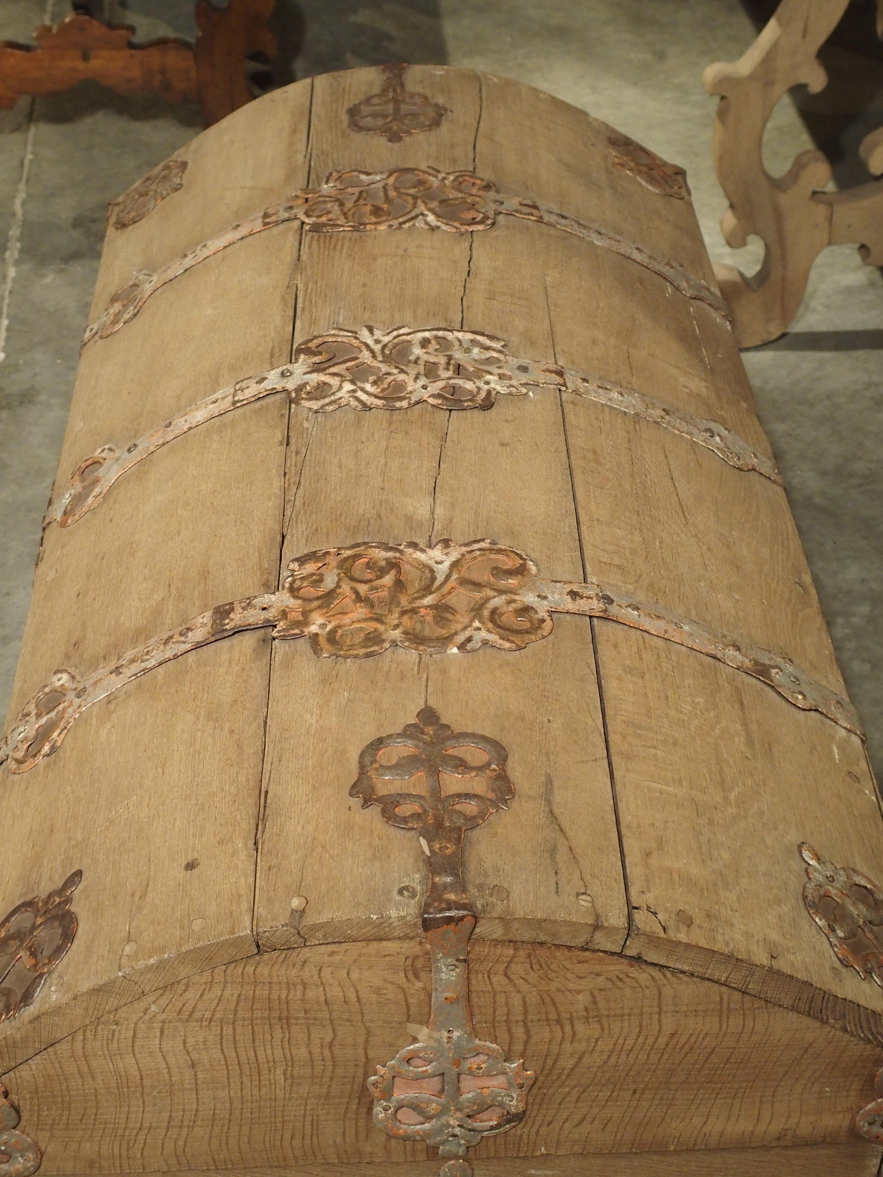 Stripped Alsacien Oak Trunk with Parcel Silver Paint Hardware, circa 1790 6