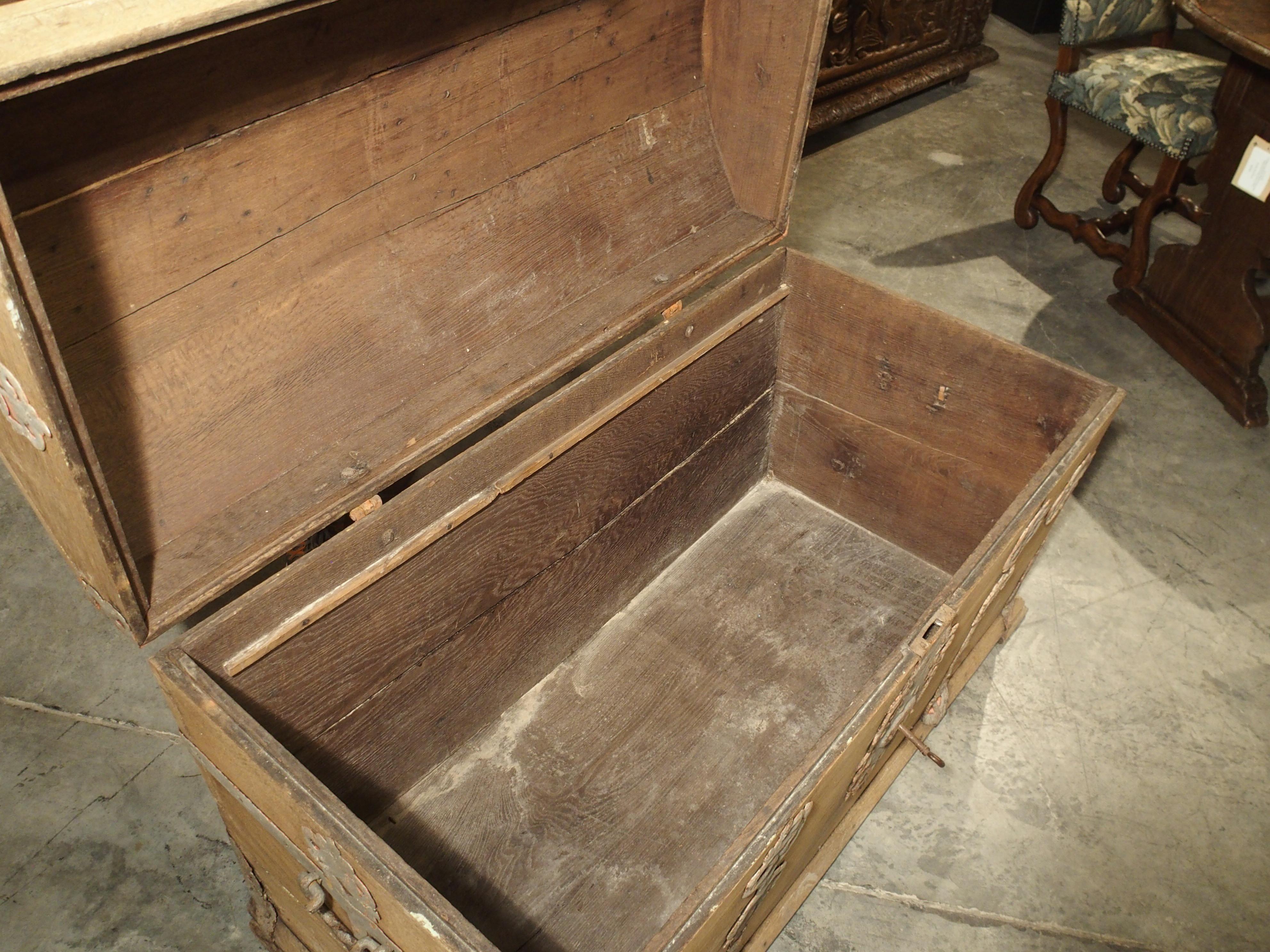 Stripped Alsacien Oak Trunk with Parcel Silver Paint Hardware, circa 1790 7