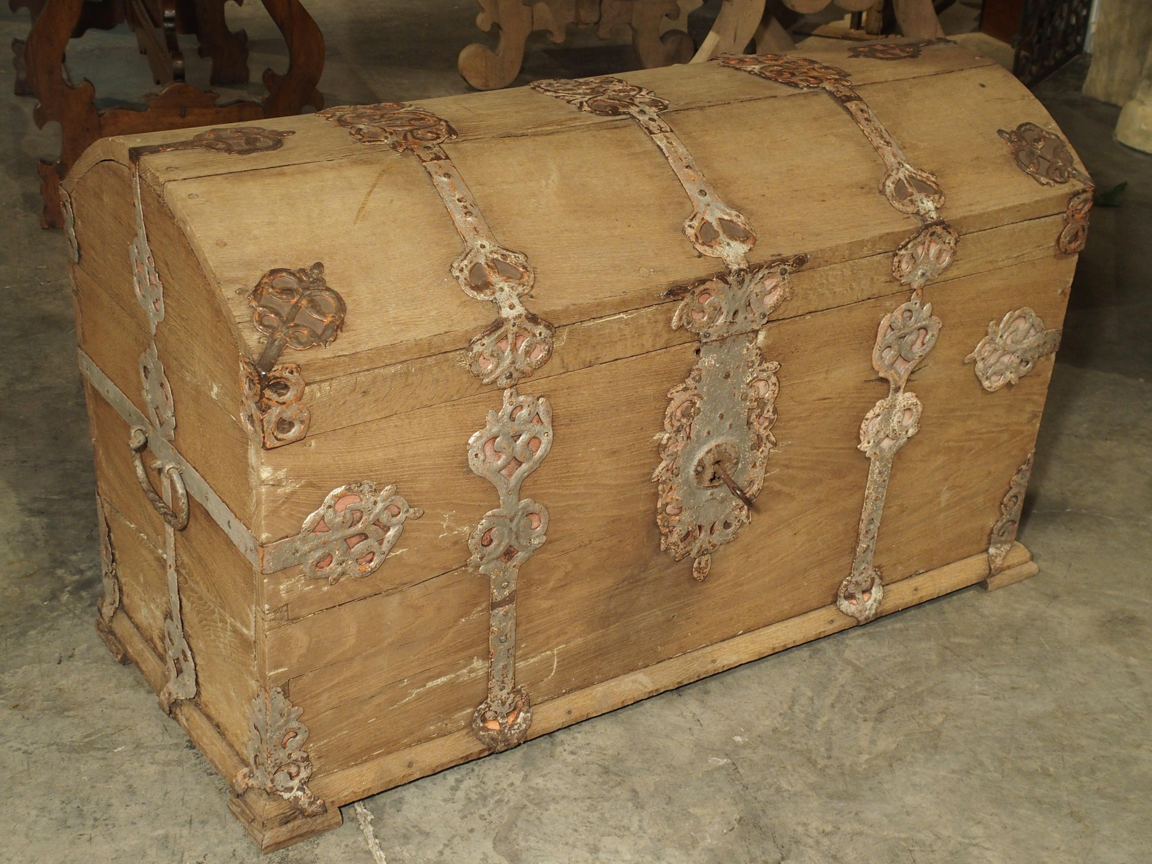 Stripped Alsacien Oak Trunk with Parcel Silver Paint Hardware, circa 1790 8