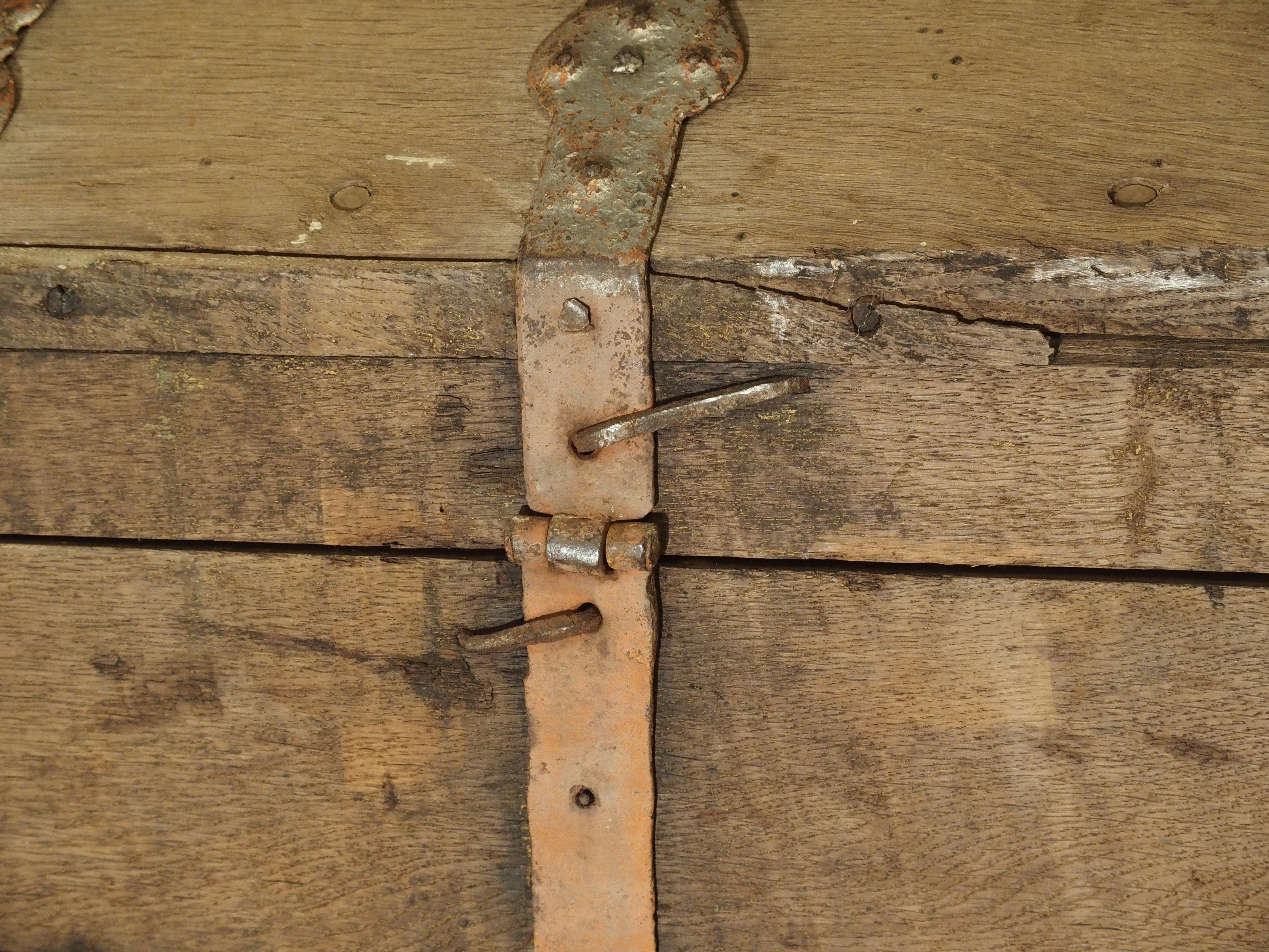 Stripped Alsacien Oak Trunk with Parcel Silver Paint Hardware, circa 1790 1