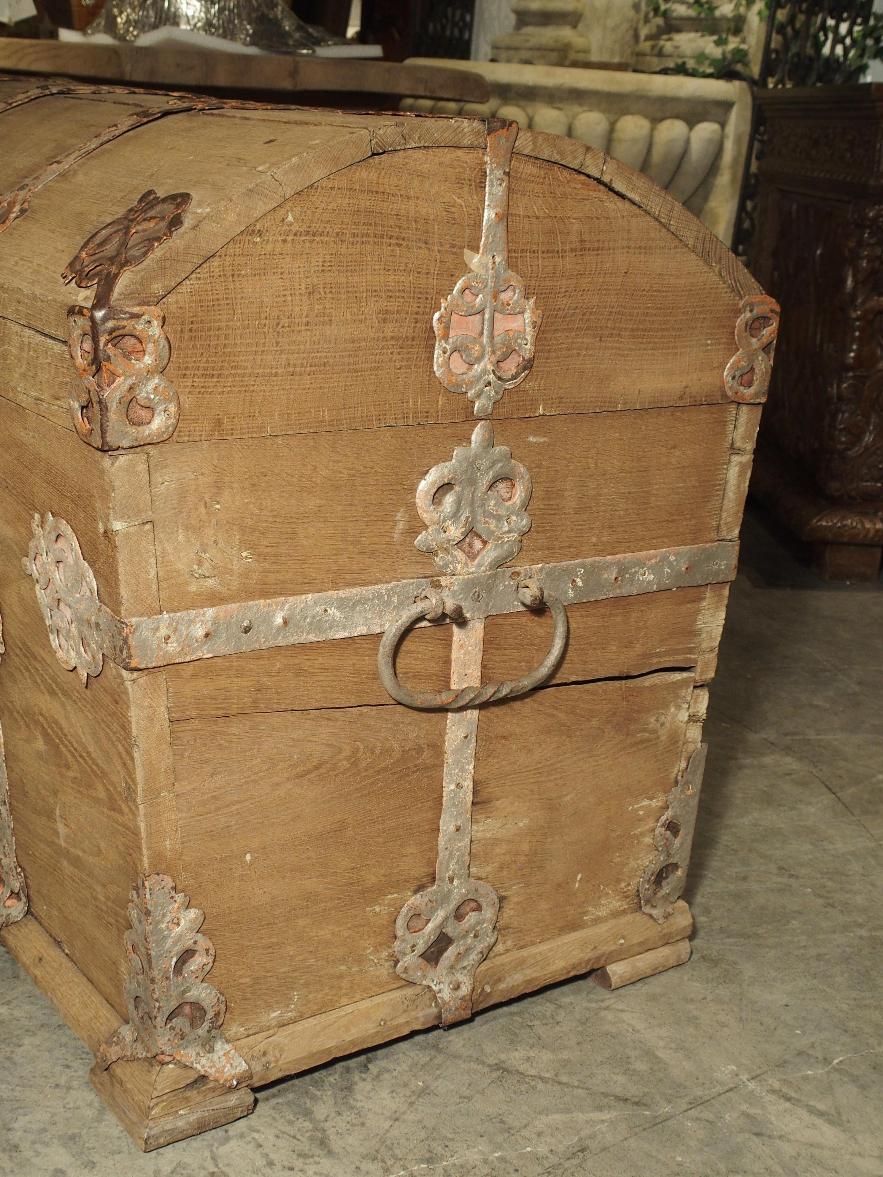 Stripped Alsacien Oak Trunk with Parcel Silver Paint Hardware, circa 1790 2