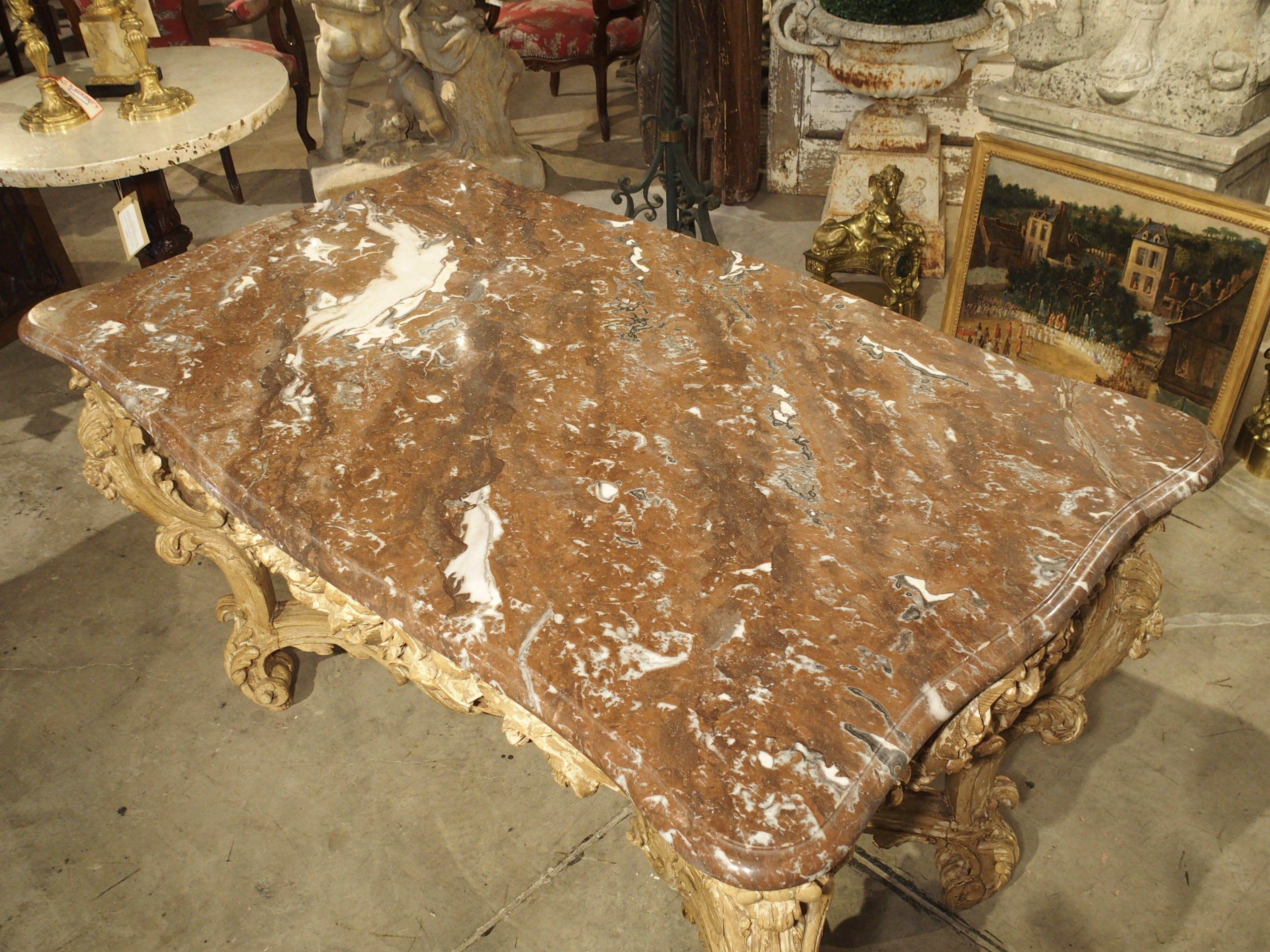 Stripped and Parcel Paint French Rococo Style Center Table with Rouge Marble Top For Sale 1