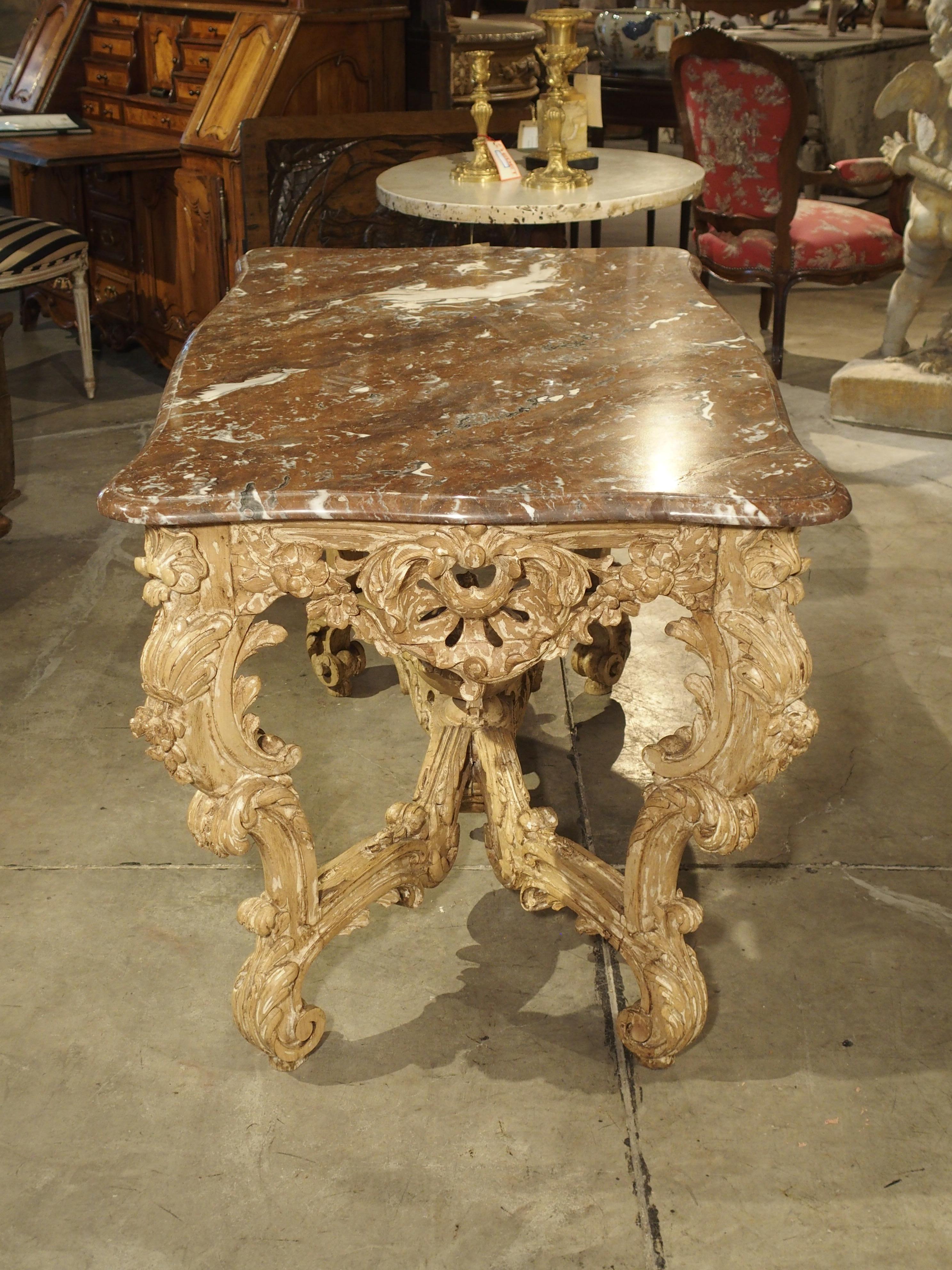Stripped and Parcel Paint French Rococo Style Center Table with Rouge Marble Top 5