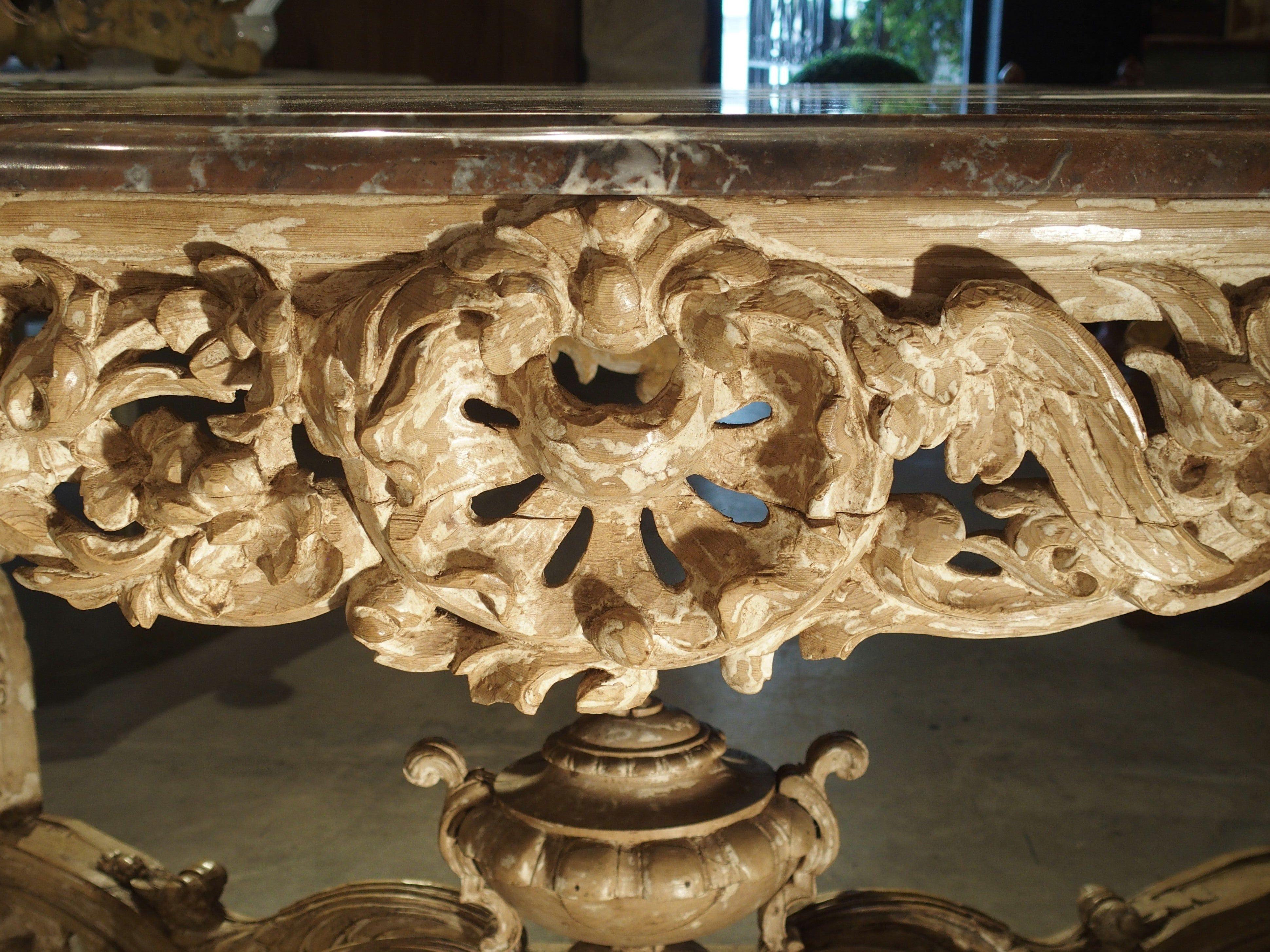 Stripped and Parcel Paint French Rococo Style Center Table with Rouge Marble Top For Sale 2
