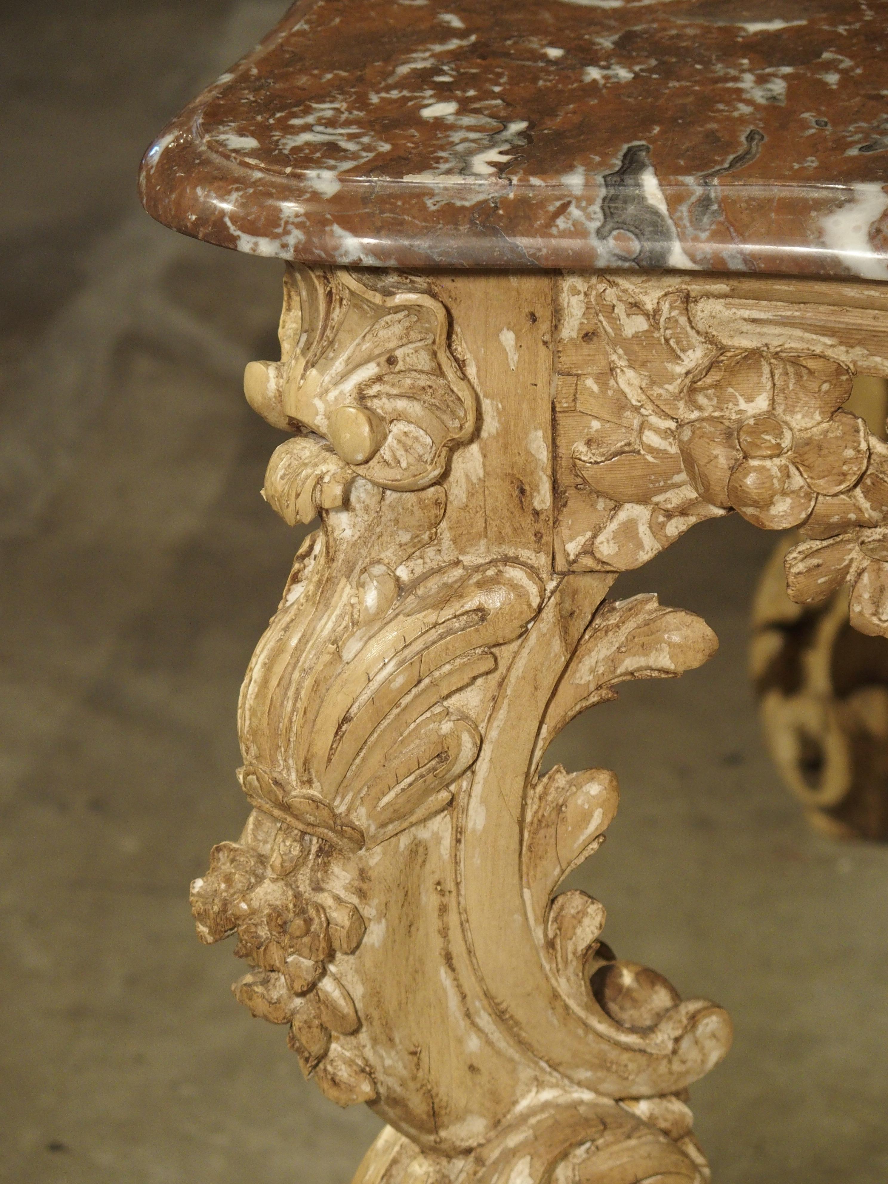 Stripped and Parcel Paint French Rococo Style Center Table with Rouge Marble Top 6