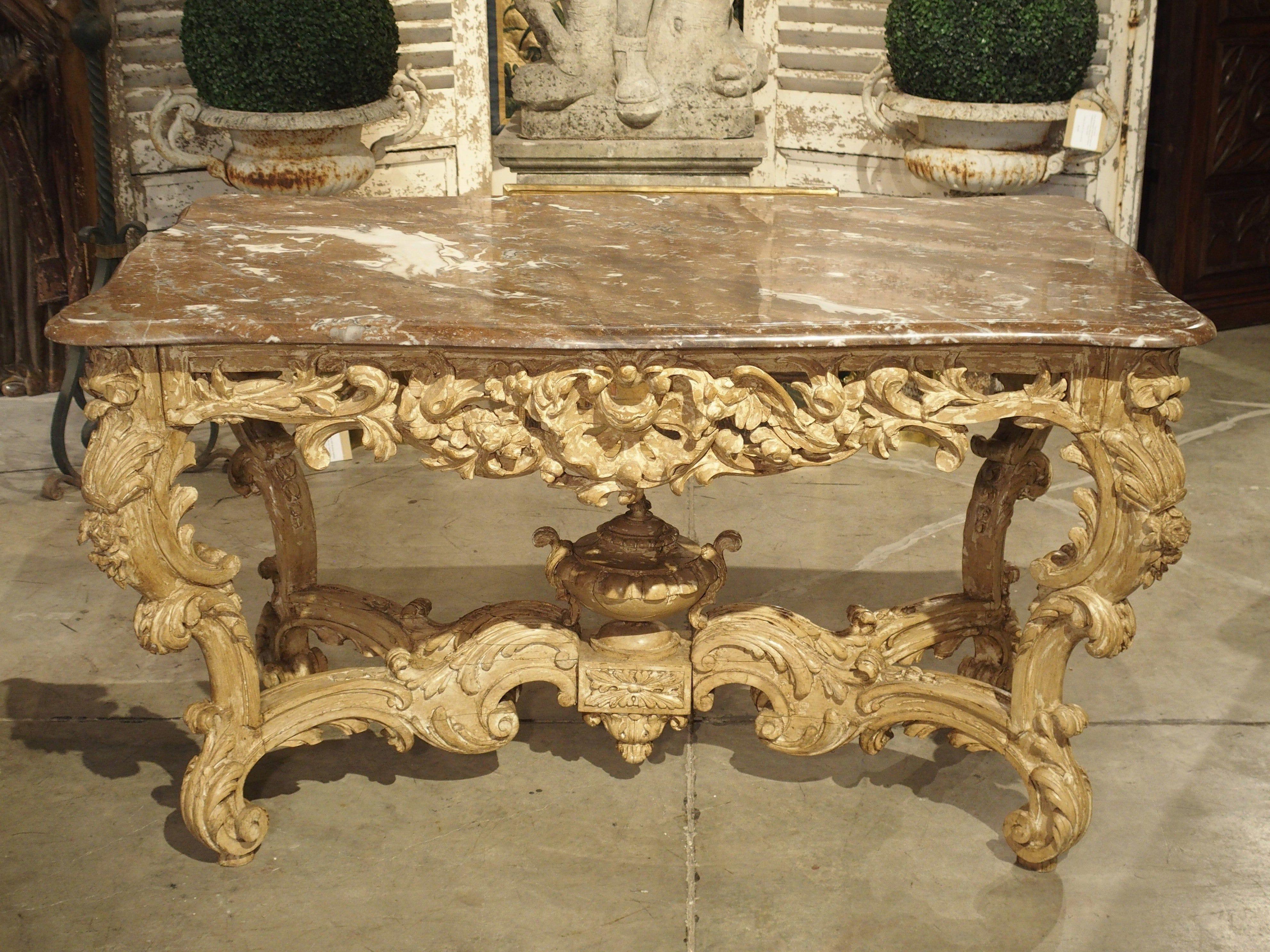Stripped and Parcel Paint French Rococo Style Center Table with Rouge Marble Top For Sale 6