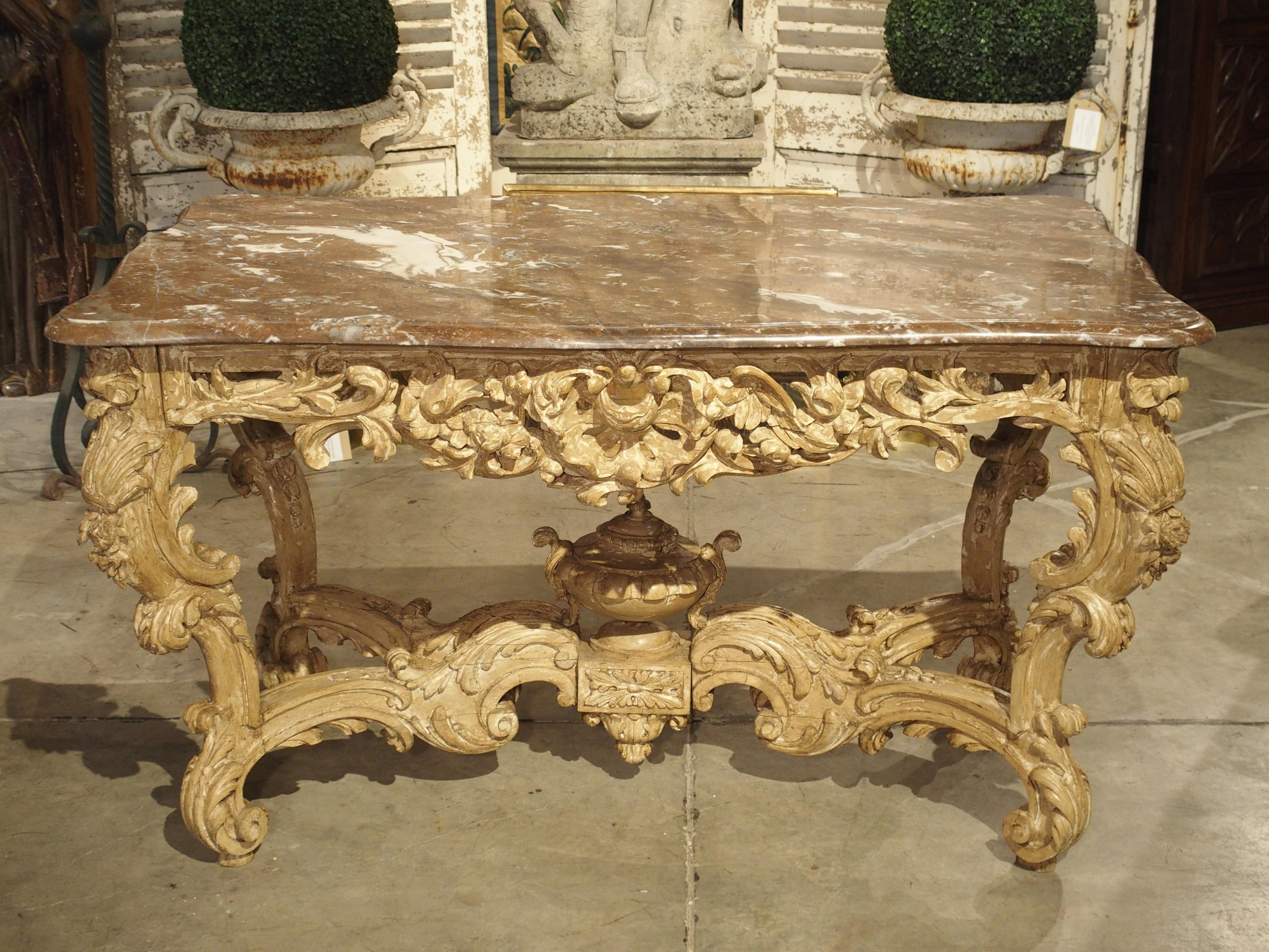 Stripped and Parcel Paint French Rococo Style Center Table with Rouge Marble Top 13