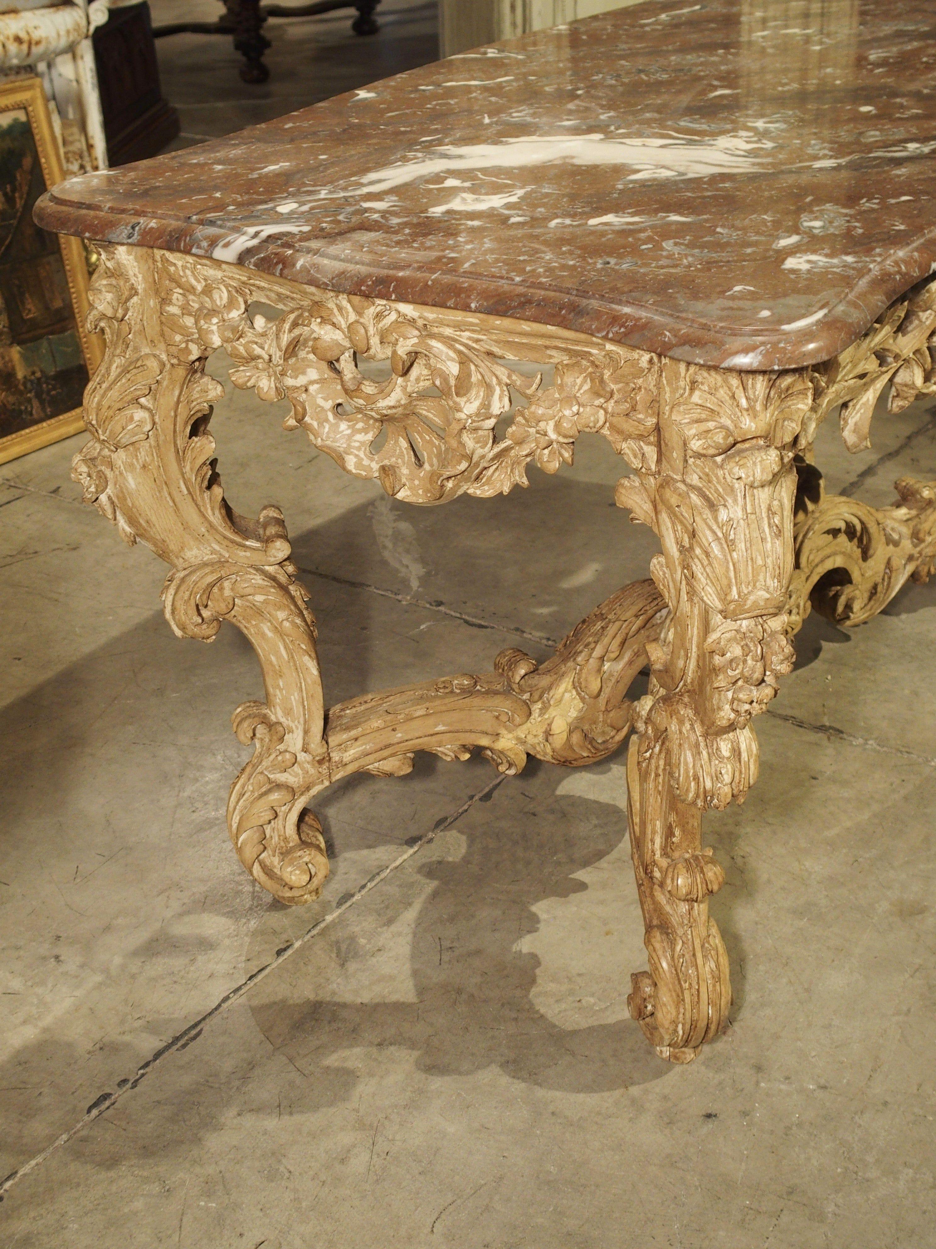 Stripped and Parcel Paint French Rococo Style Center Table with Rouge Marble Top For Sale 10