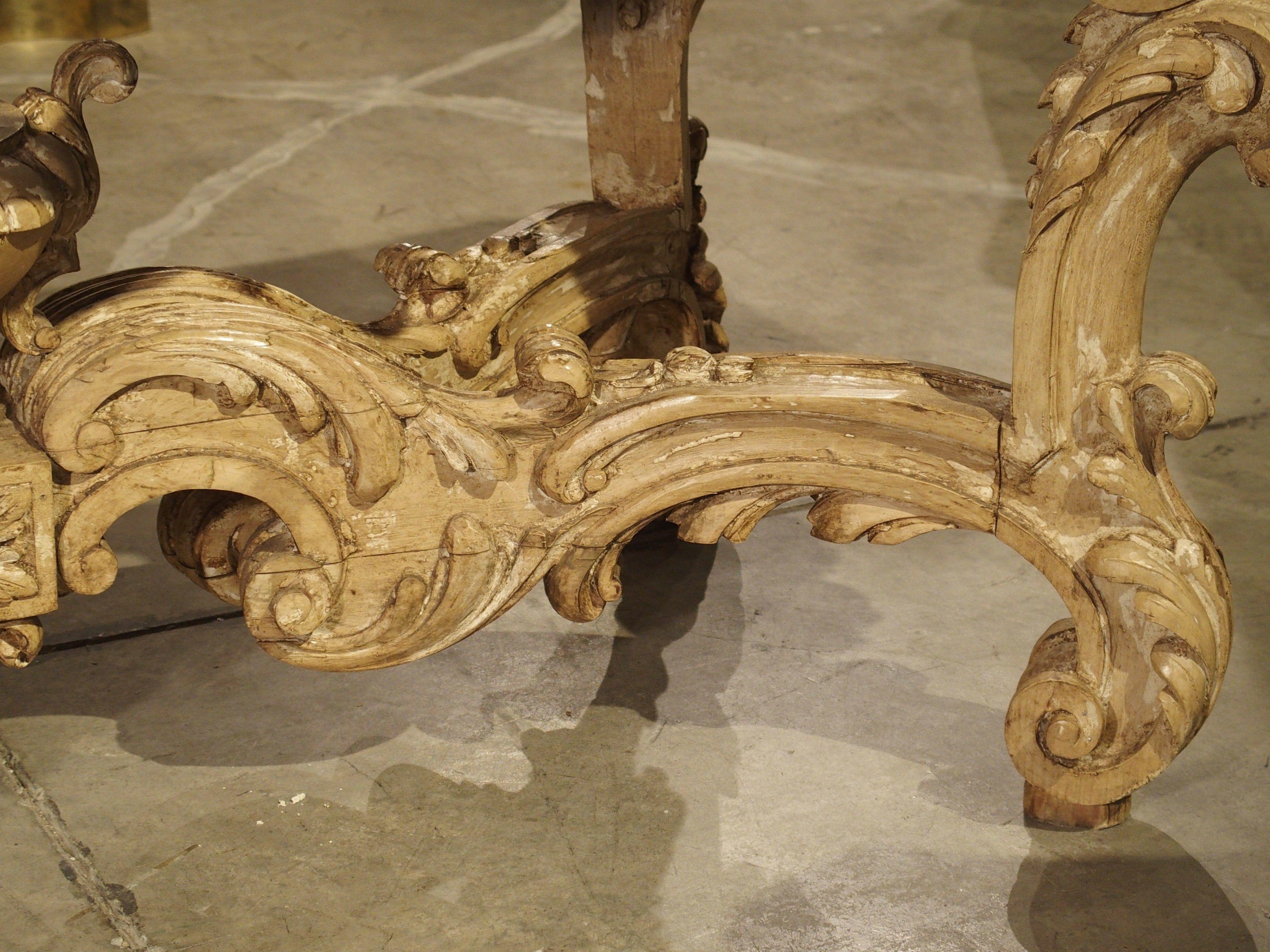 Stripped and Parcel Paint French Rococo Style Center Table with Rouge Marble Top In Good Condition For Sale In Dallas, TX