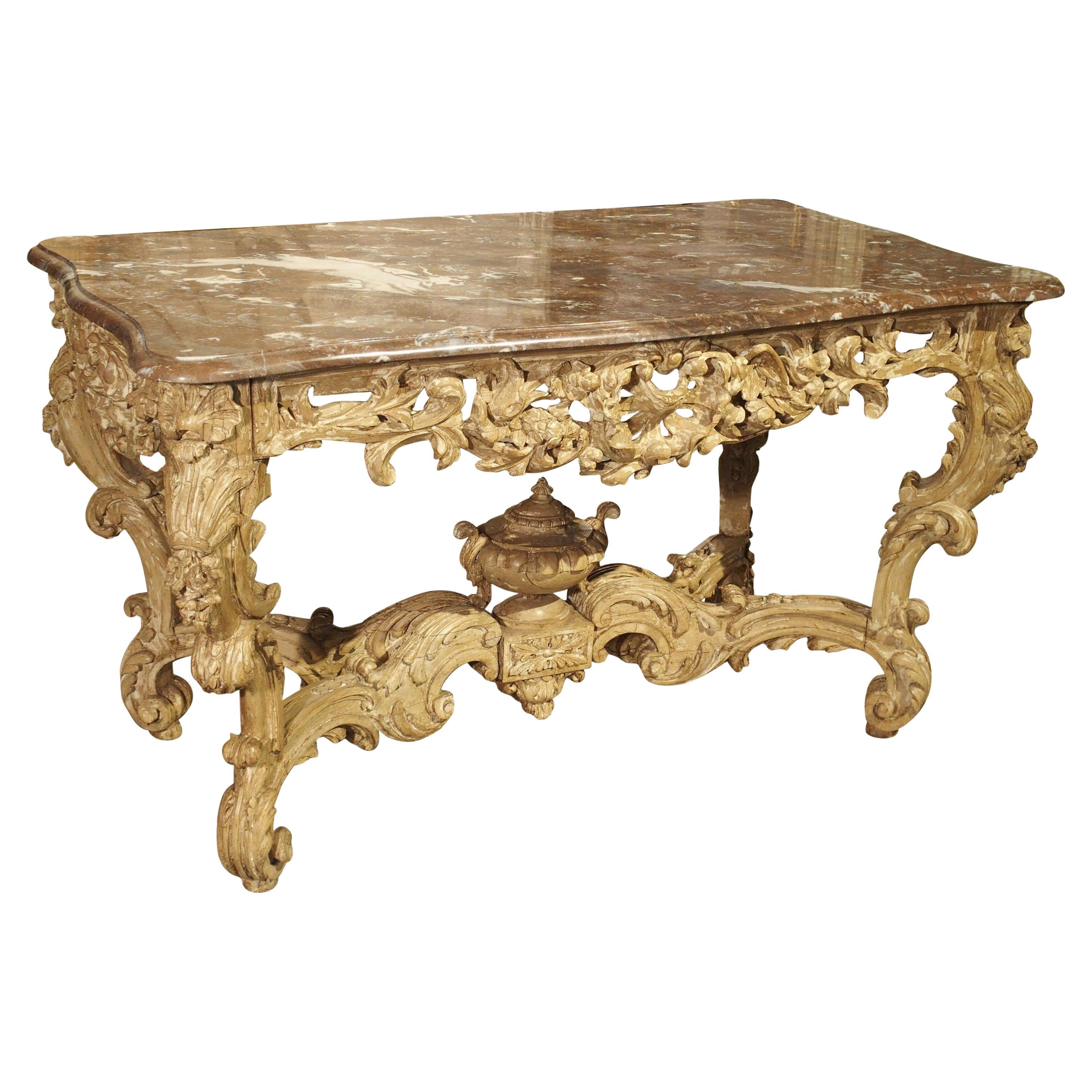 Stripped and Parcel Paint French Rococo Style Center Table with Rouge Marble Top For Sale