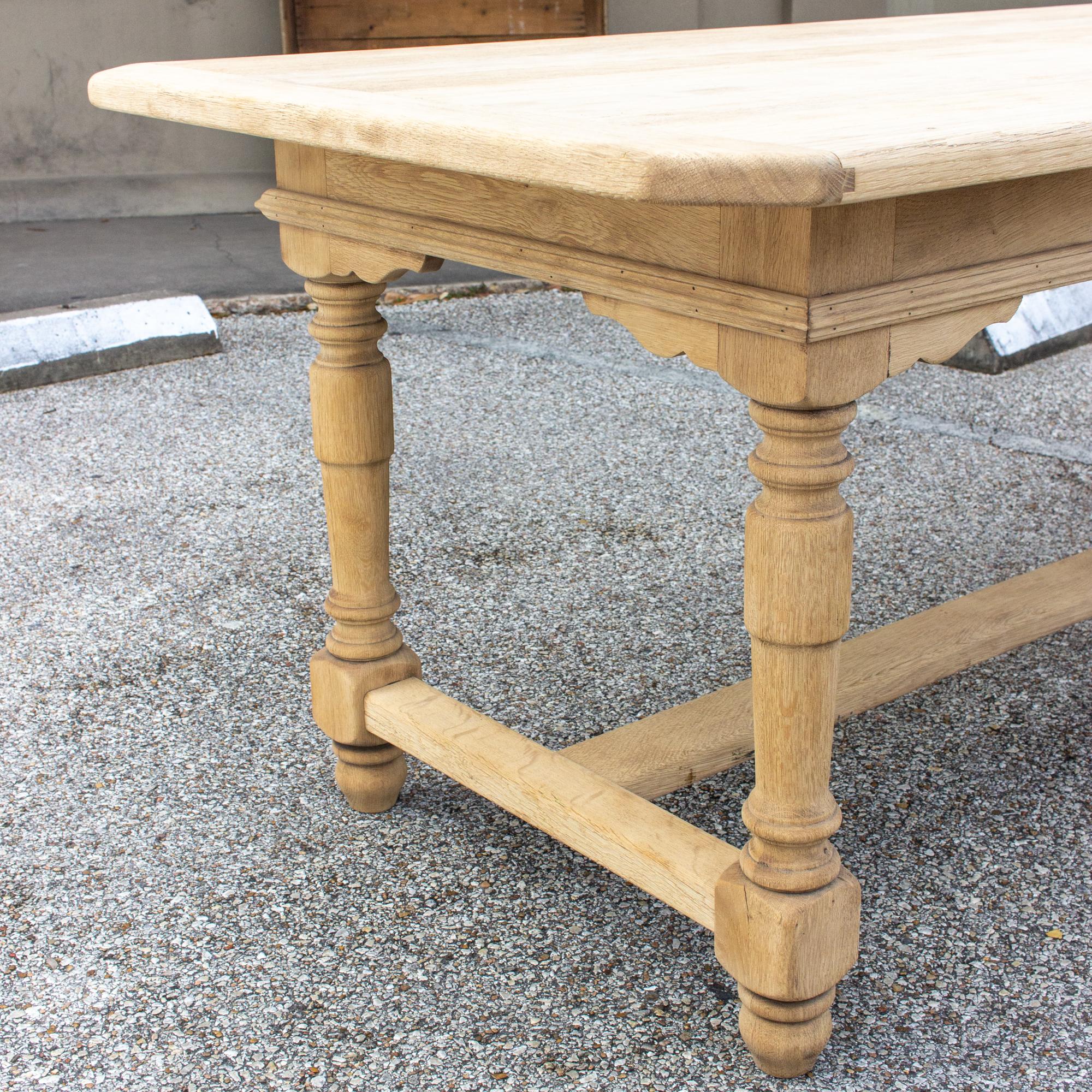 Stripped Antique French Oak Table with Hand Carved Details 6
