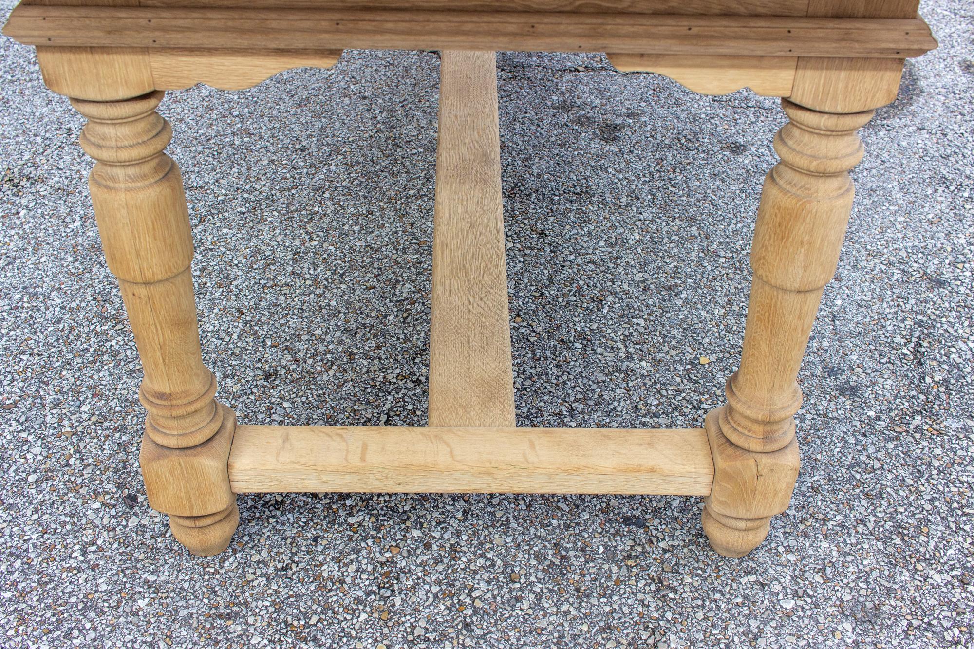 Stripped Antique French Oak Table with Hand Carved Details 7