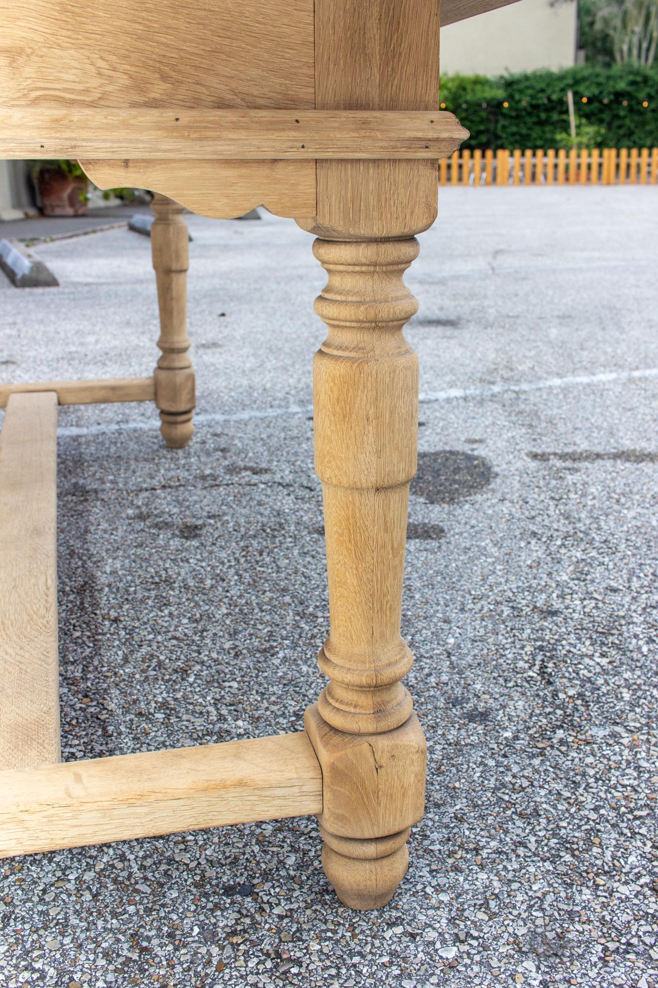 Stripped Antique French Oak Table with Hand Carved Details 8