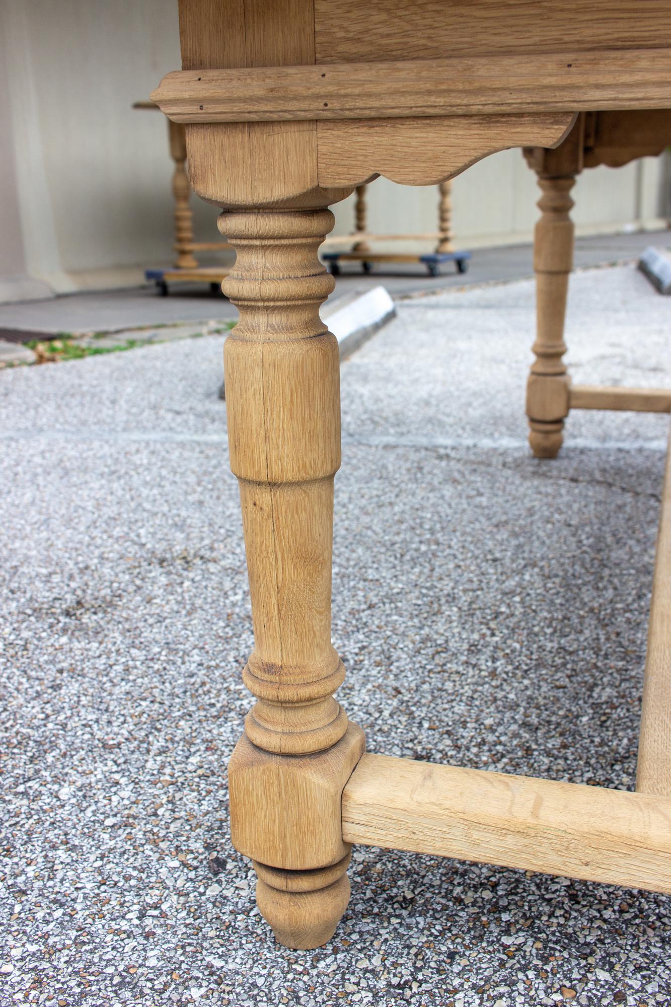 Stripped Antique French Oak Table with Hand Carved Details 9