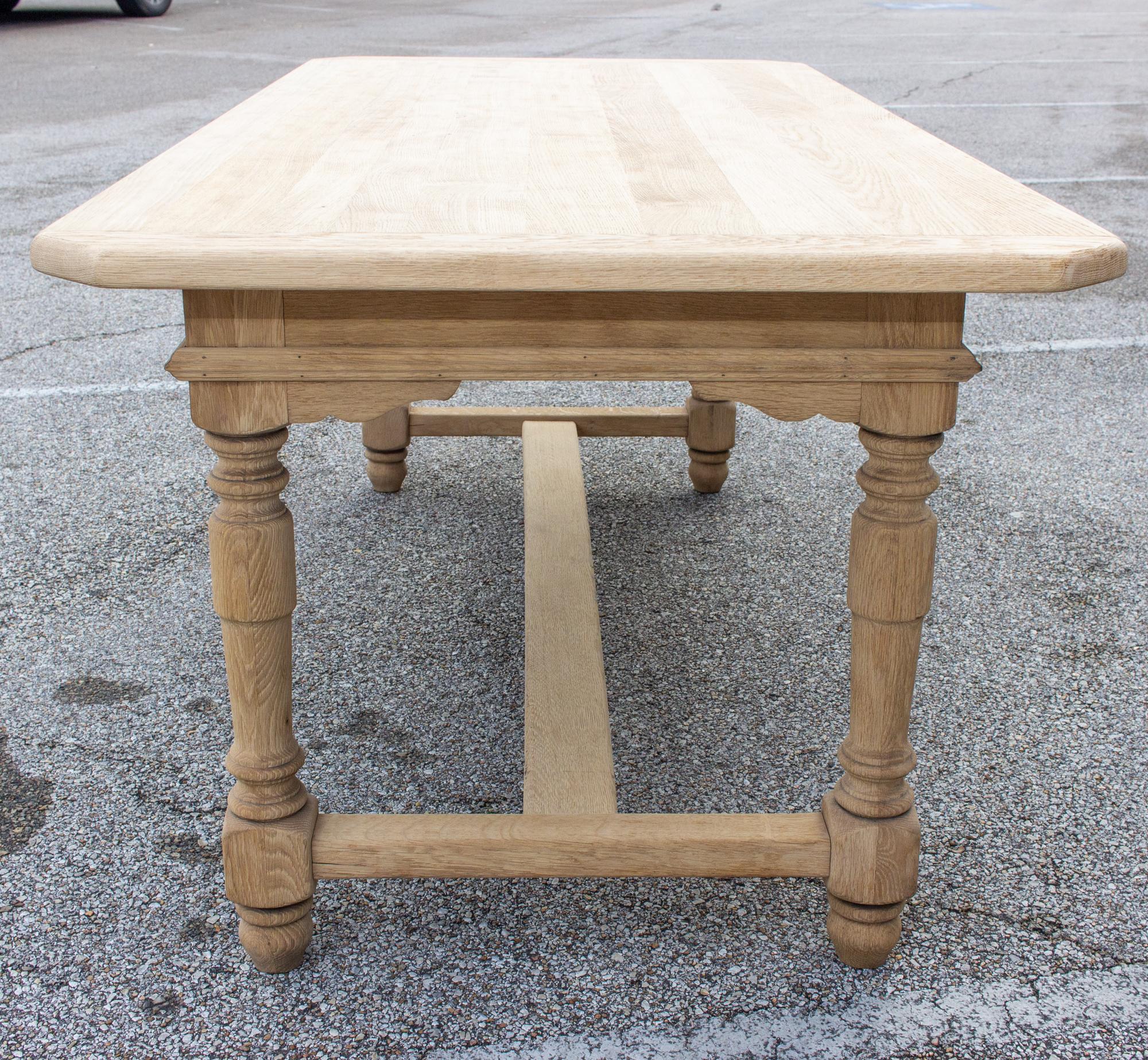 Stripped Antique French Oak Table with Hand Carved Details 1