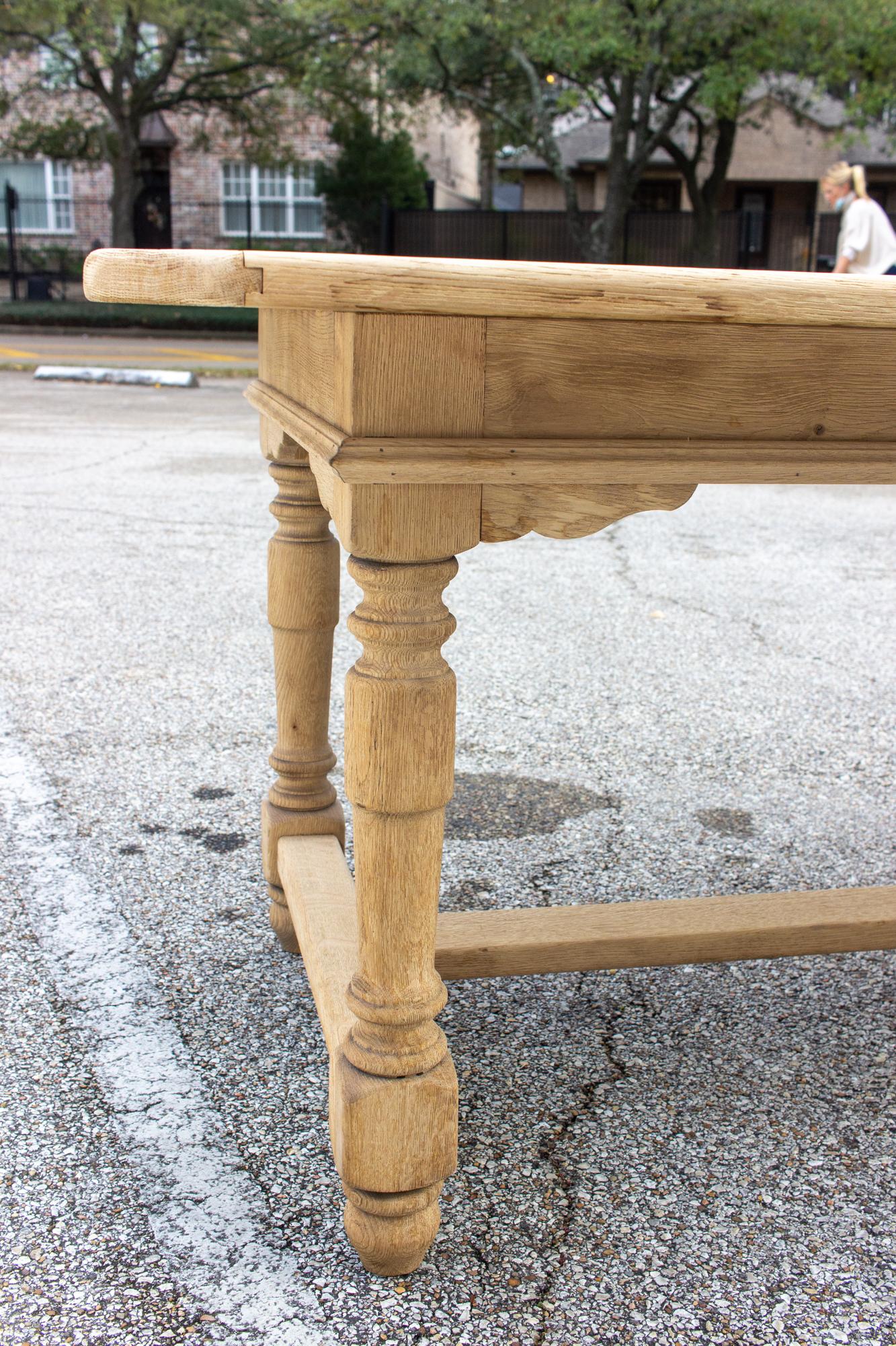 Stripped Antique French Oak Table with Hand Carved Details 3