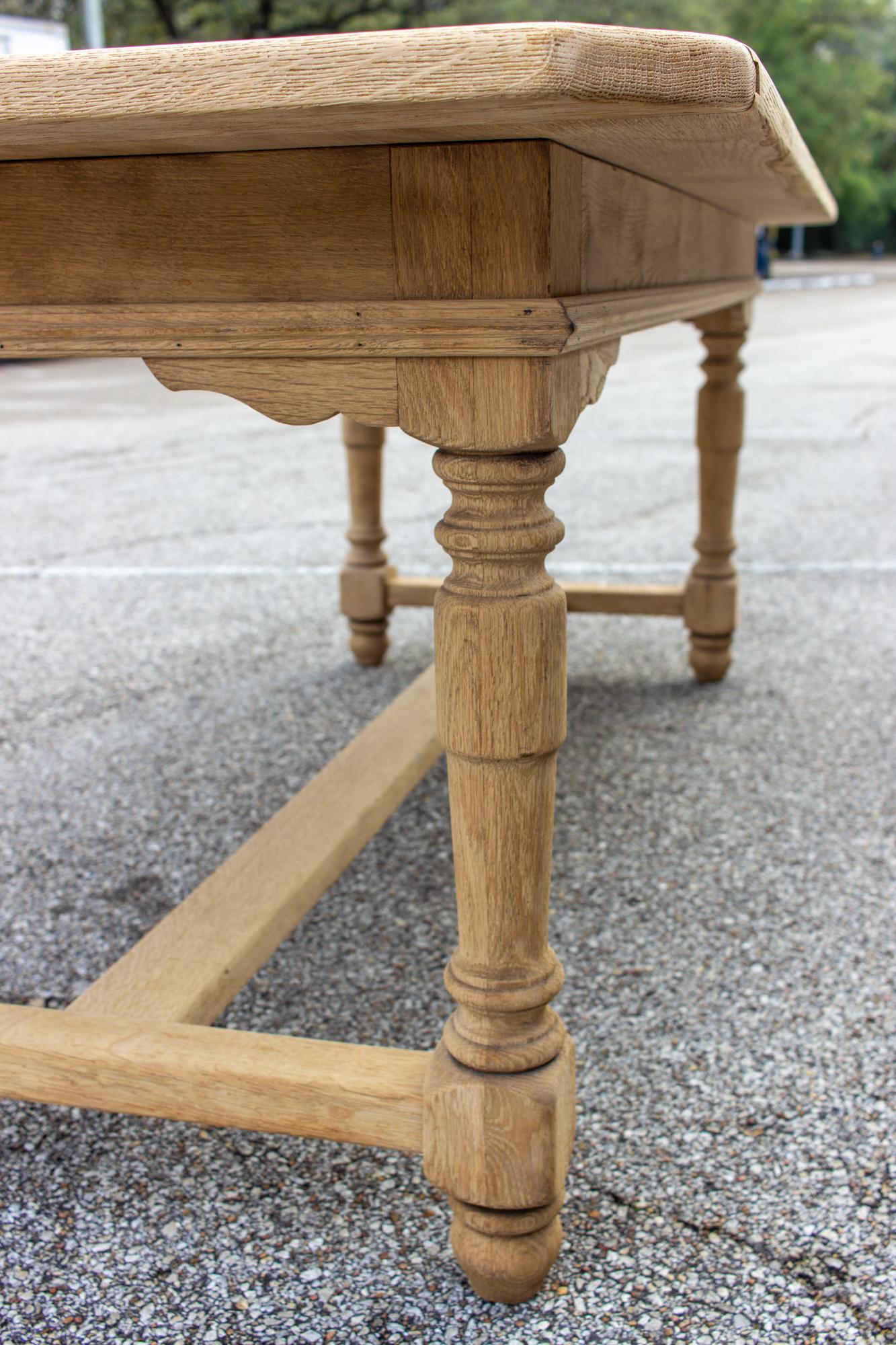 Stripped Antique French Oak Table with Hand Carved Details 4