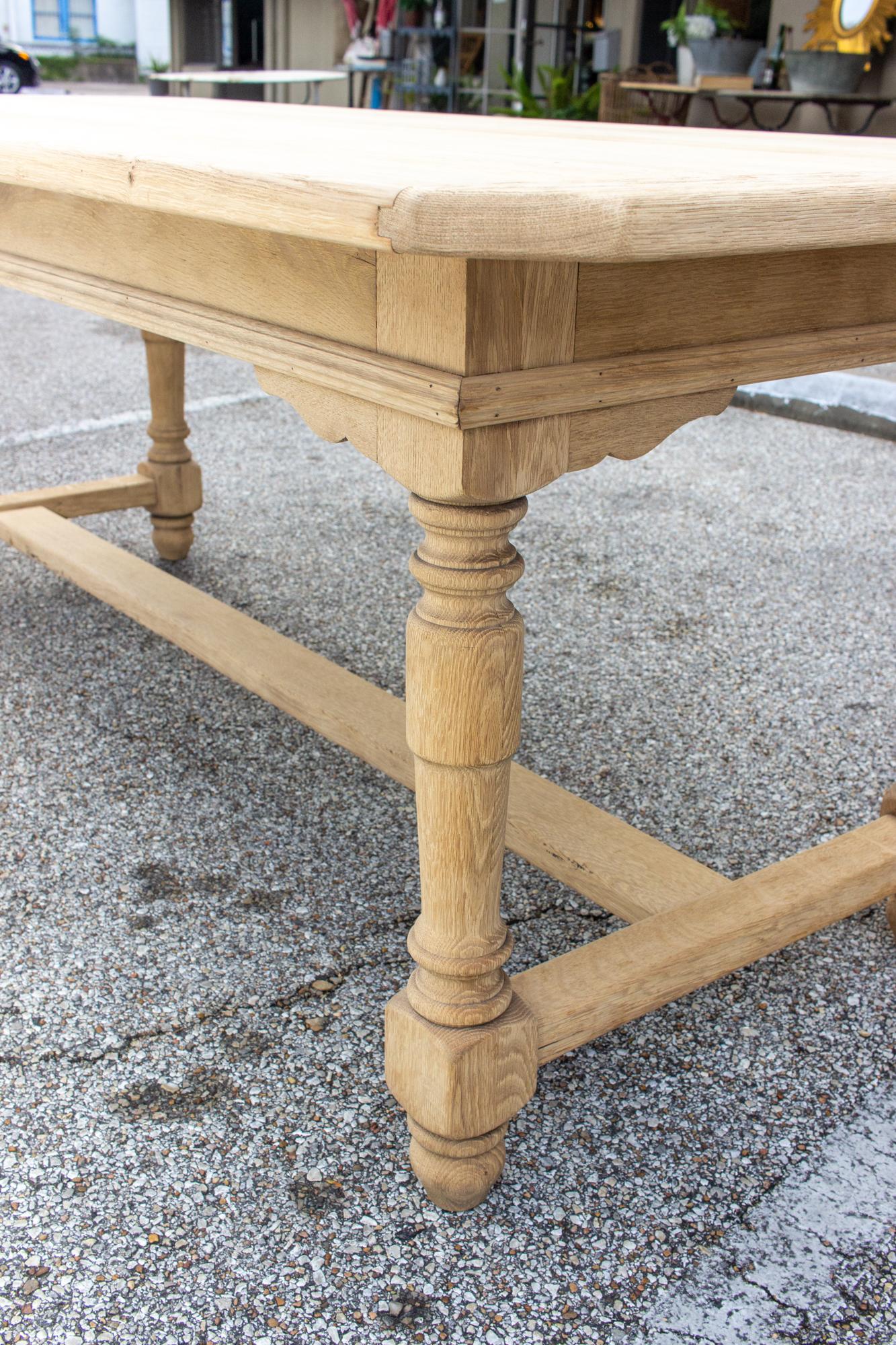 Stripped Antique French Oak Table with Hand Carved Details 5