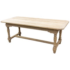 Stripped Antique French Oak Table with Hand Carved Details