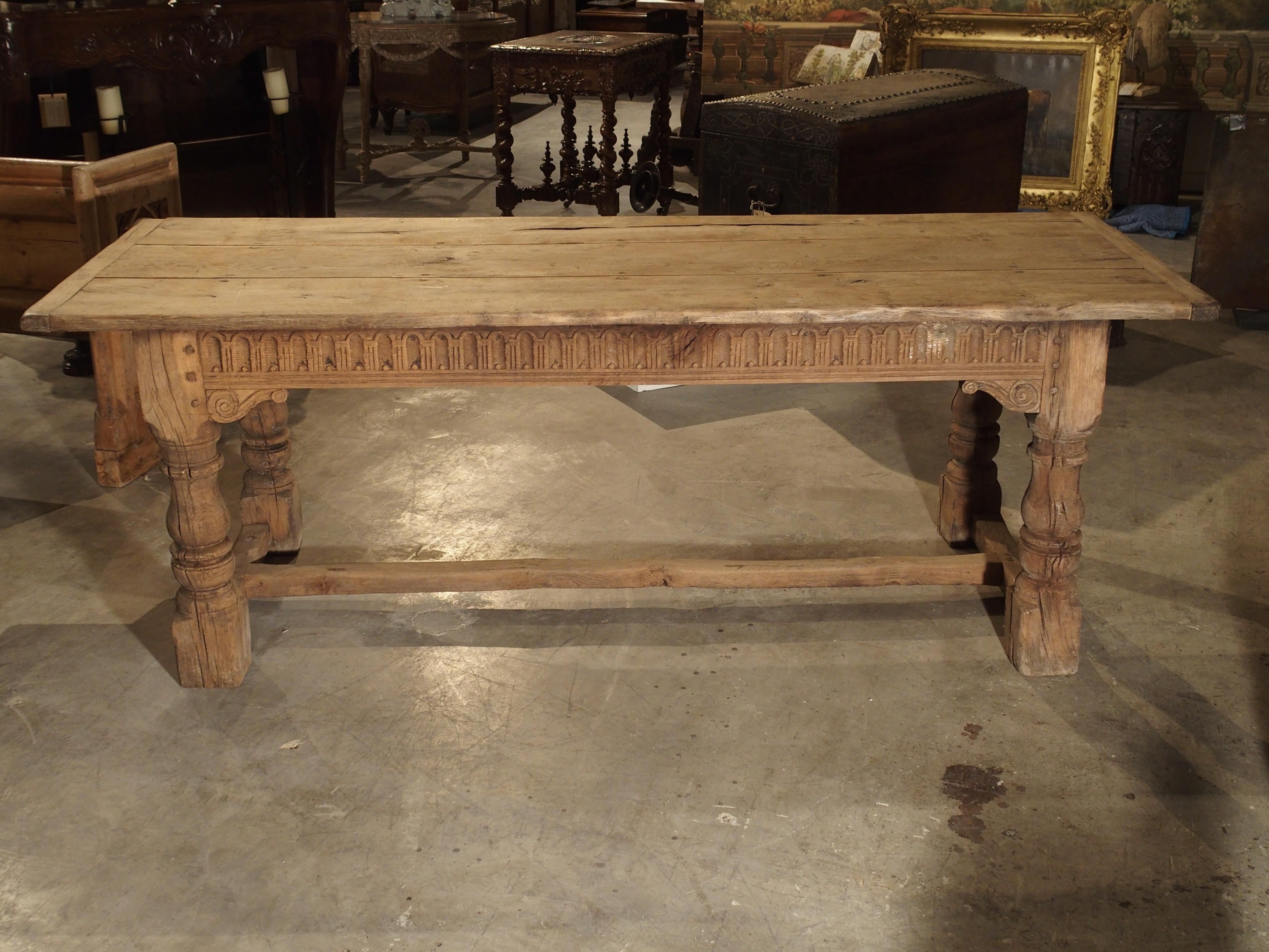 Stripped Antique Oak Jacobean Style Refectory Table from England, 19th Century In Good Condition In Dallas, TX