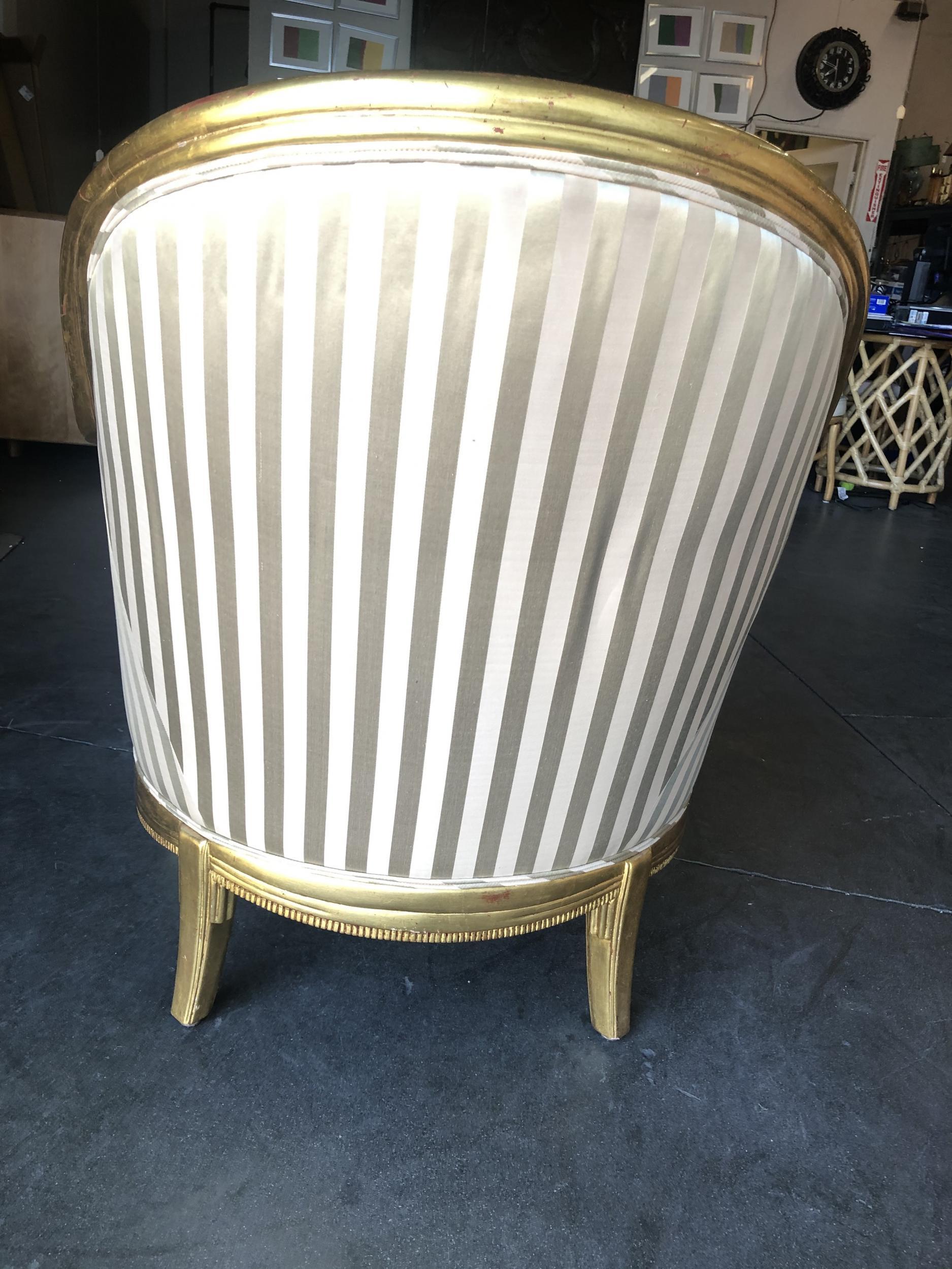 Mid-20th Century Stripped Gold-Tone Hollywood Regency Shell Back Lounge Armchair