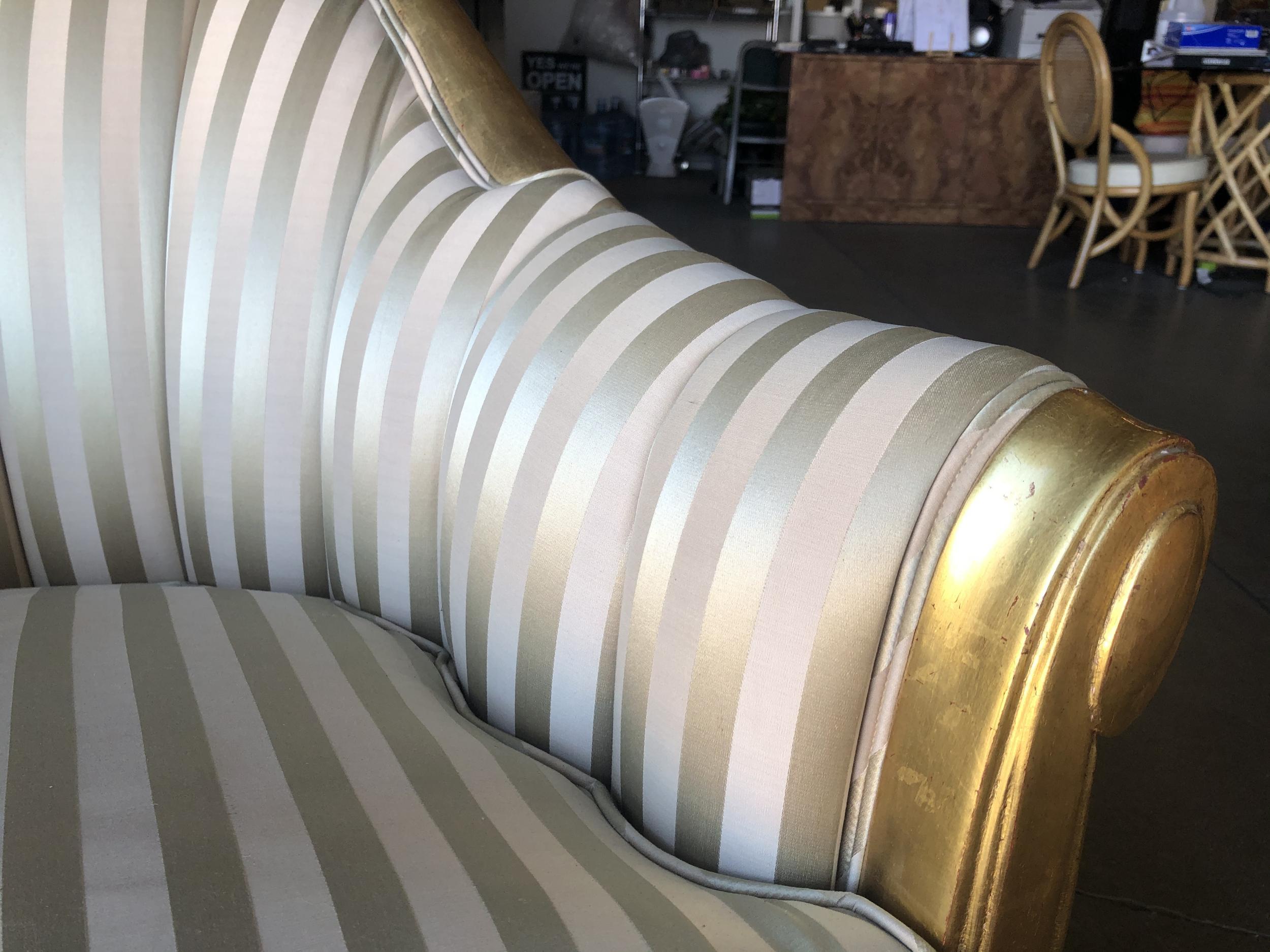 Stripped Gold-Tone Hollywood Regency Shell Back Lounge Armchair 1
