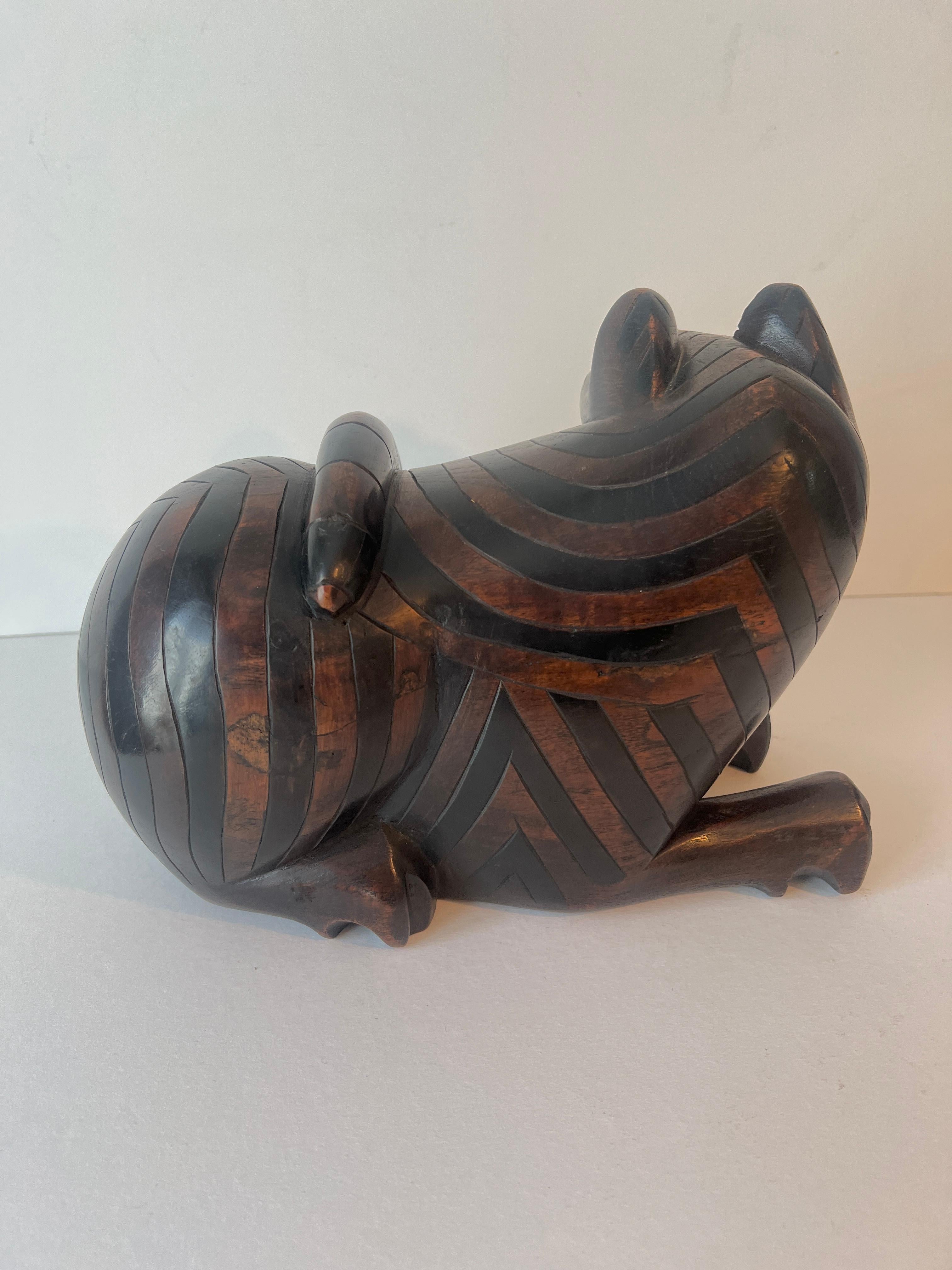Stripped Hand Carved Stash Box Cat For Sale 1