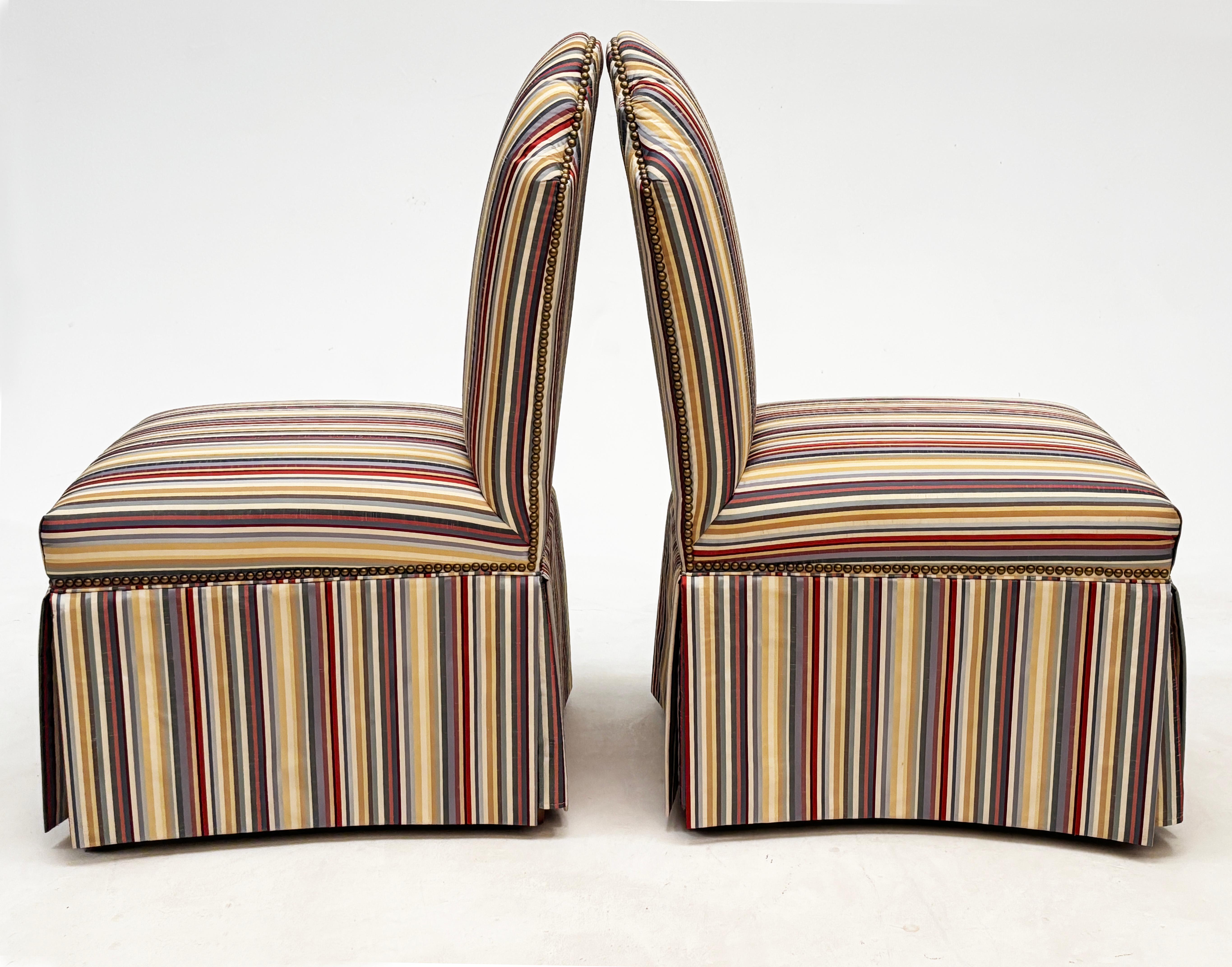 Moderno Sedie Slipper imbottite in taffetà jacquard a righe a coppia in vendita
