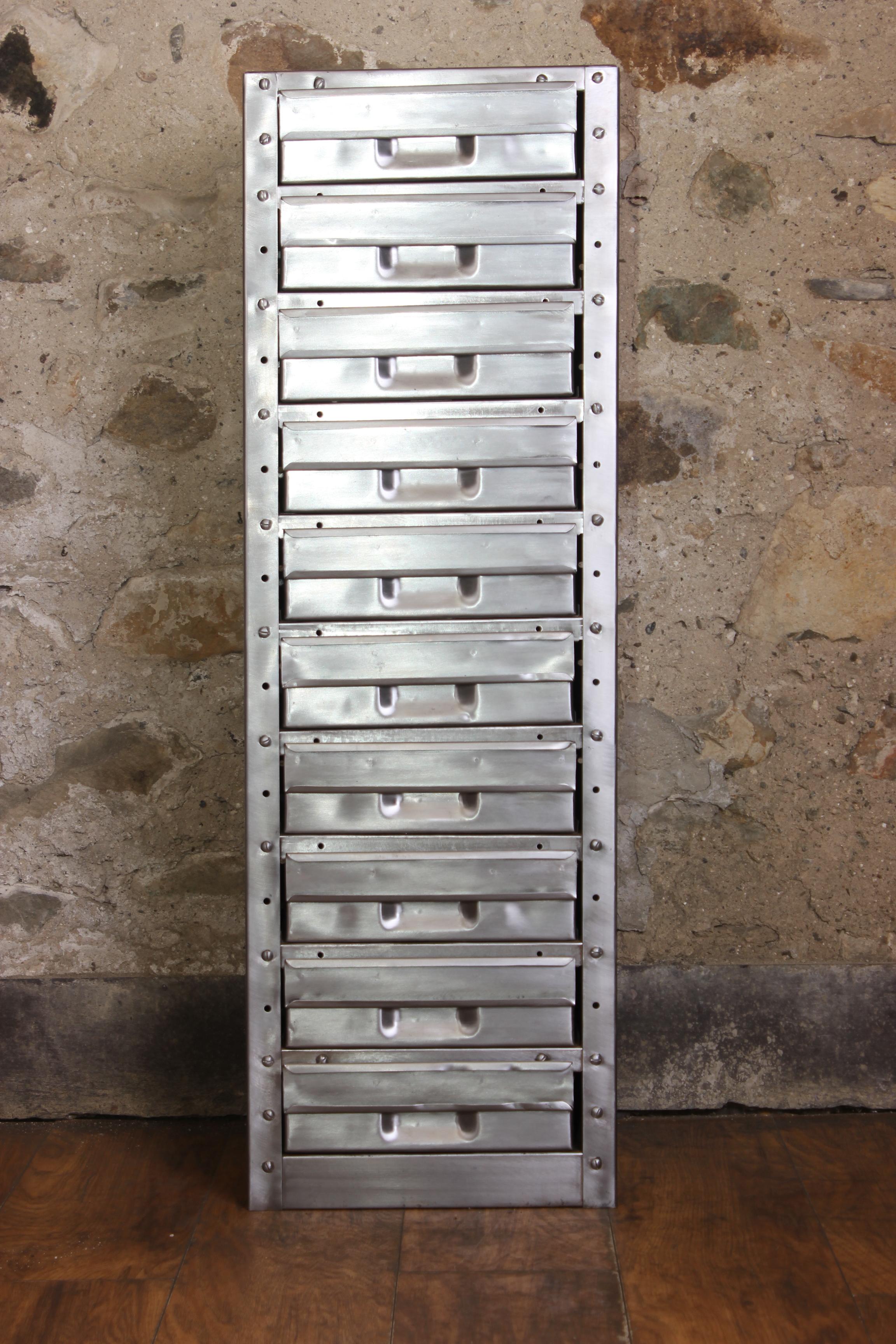 Industrial Stripped Metal 10-Drawer Engineers Workshop Cabinet Storage Cabinet Haberdashery For Sale