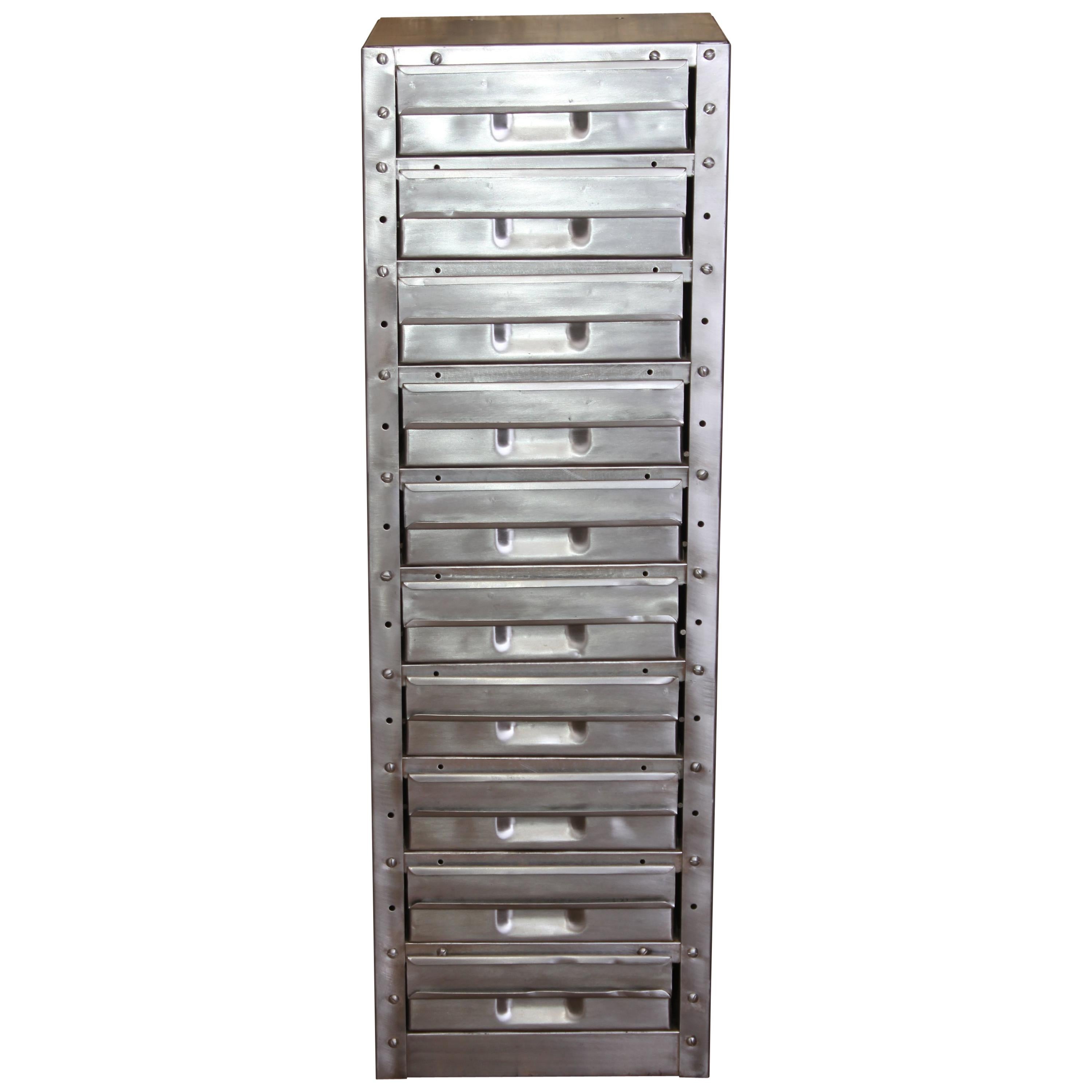 Stripped Metal 10-Drawer Engineers Workshop Cabinet Storage Cabinet Haberdashery For Sale