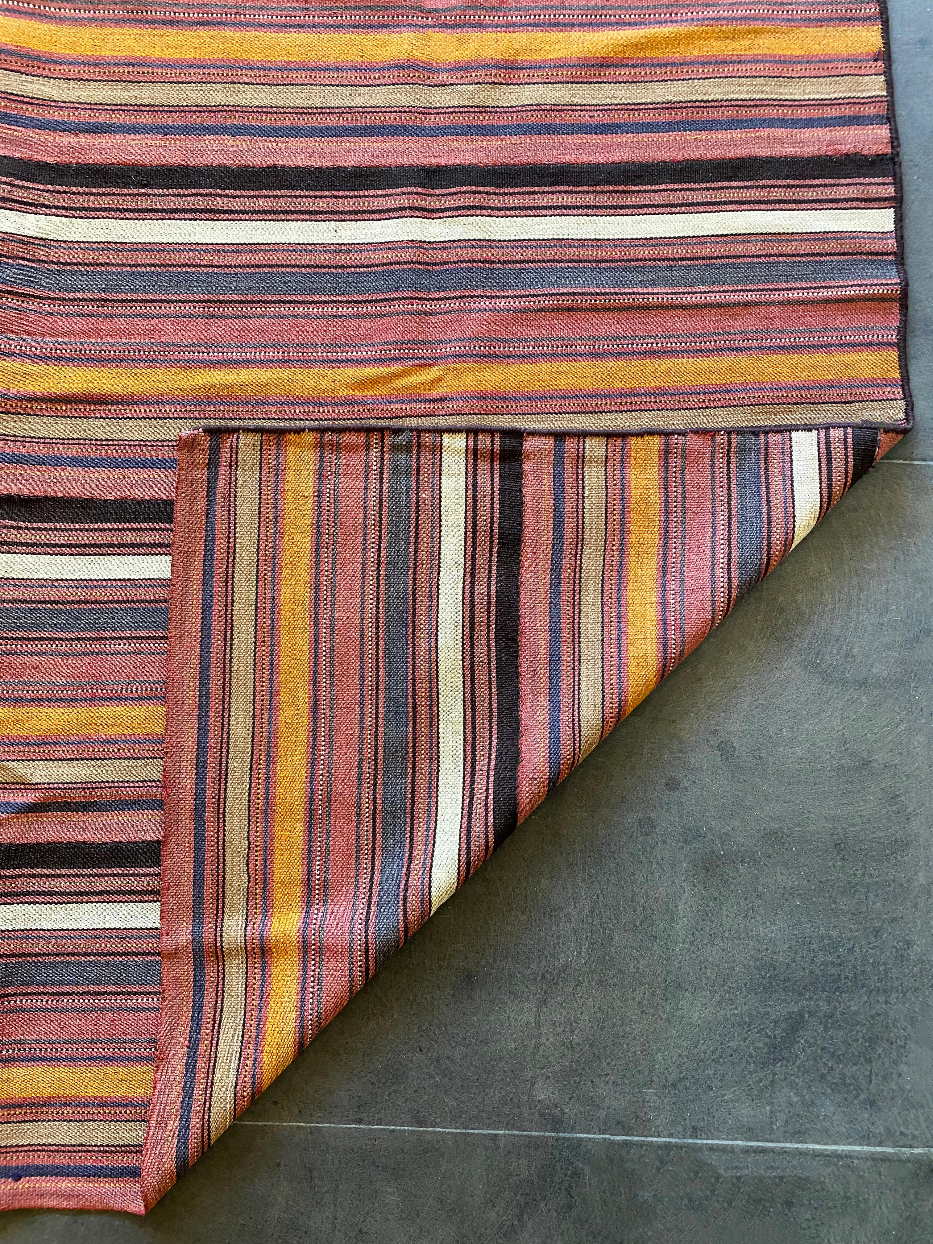 Striped, Multicoloured Turkish Wool Kilim Rug, Early 20th Century For Sale 6