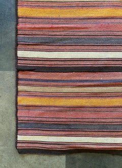 Striped, Multicoloured Turkish Wool Kilim Rug, Early 20th Century