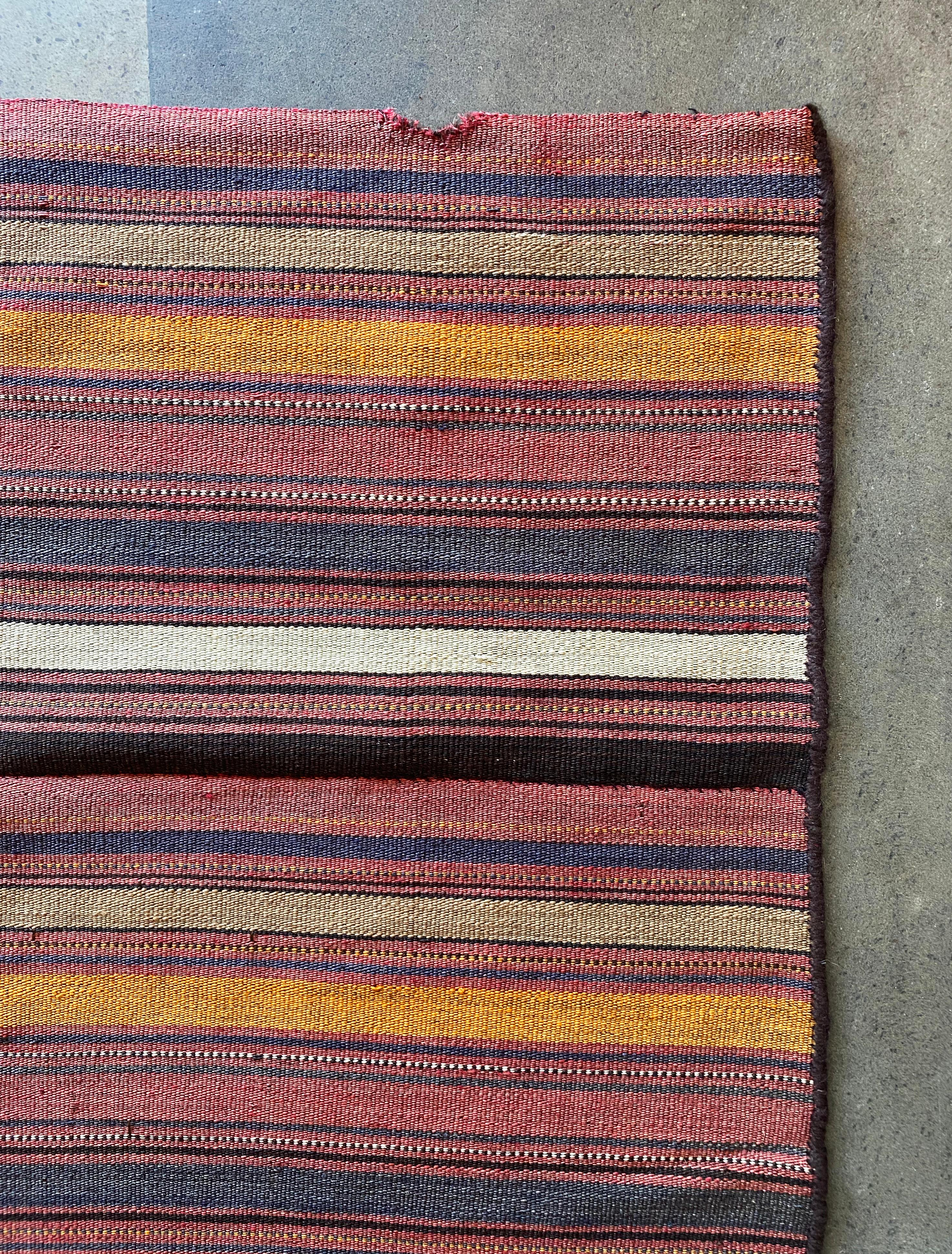Striped, Multicoloured Turkish Wool Kilim Rug, Early 20th Century For Sale 1